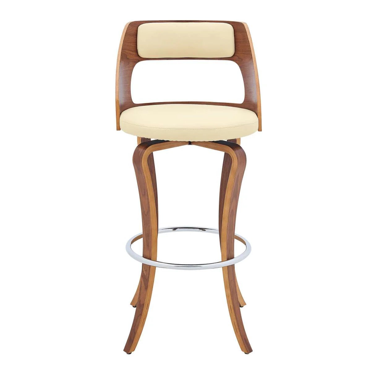 Grady 30" Swivel Cream Faux Leather and Walnut Wood Bar Stool By Armen Living - Image 3