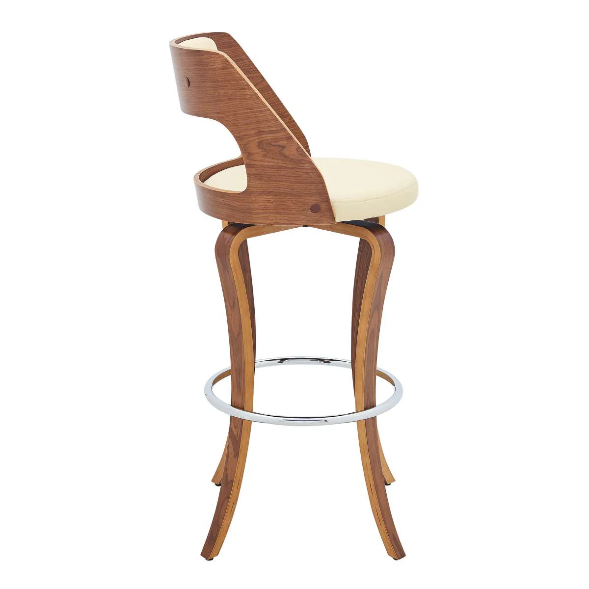 Grady 30" Swivel Cream Faux Leather and Walnut Wood Bar Stool By Armen Living - Image 4