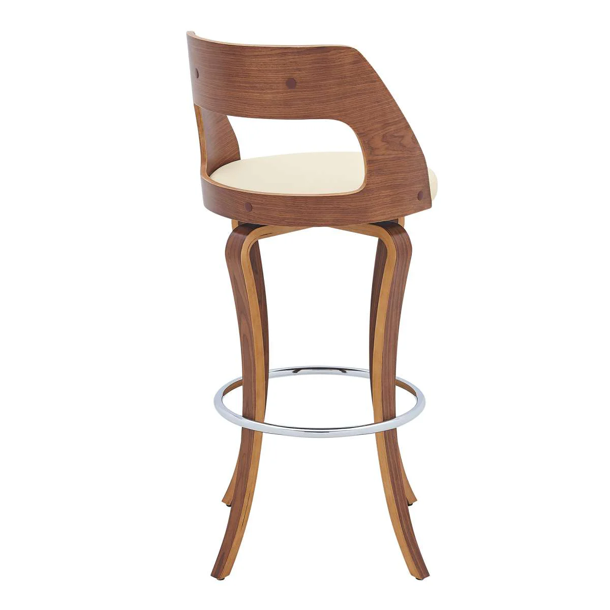 Grady 30" Swivel Cream Faux Leather and Walnut Wood Bar Stool By Armen Living - Image 5