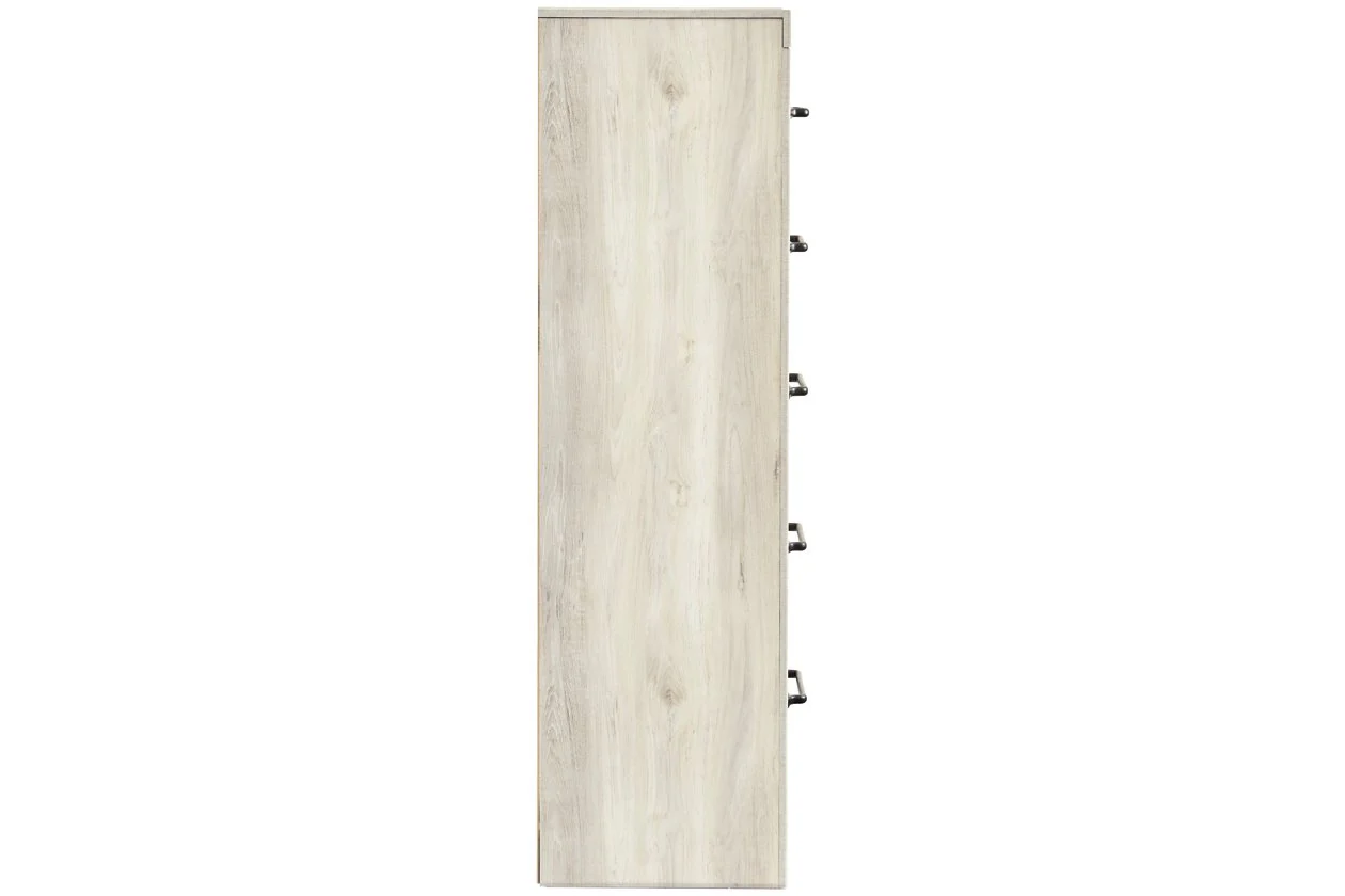 Grained 5 Drawer Wooden Chest With Bar Pull Handles, Distressed White By Benzara - Image 3