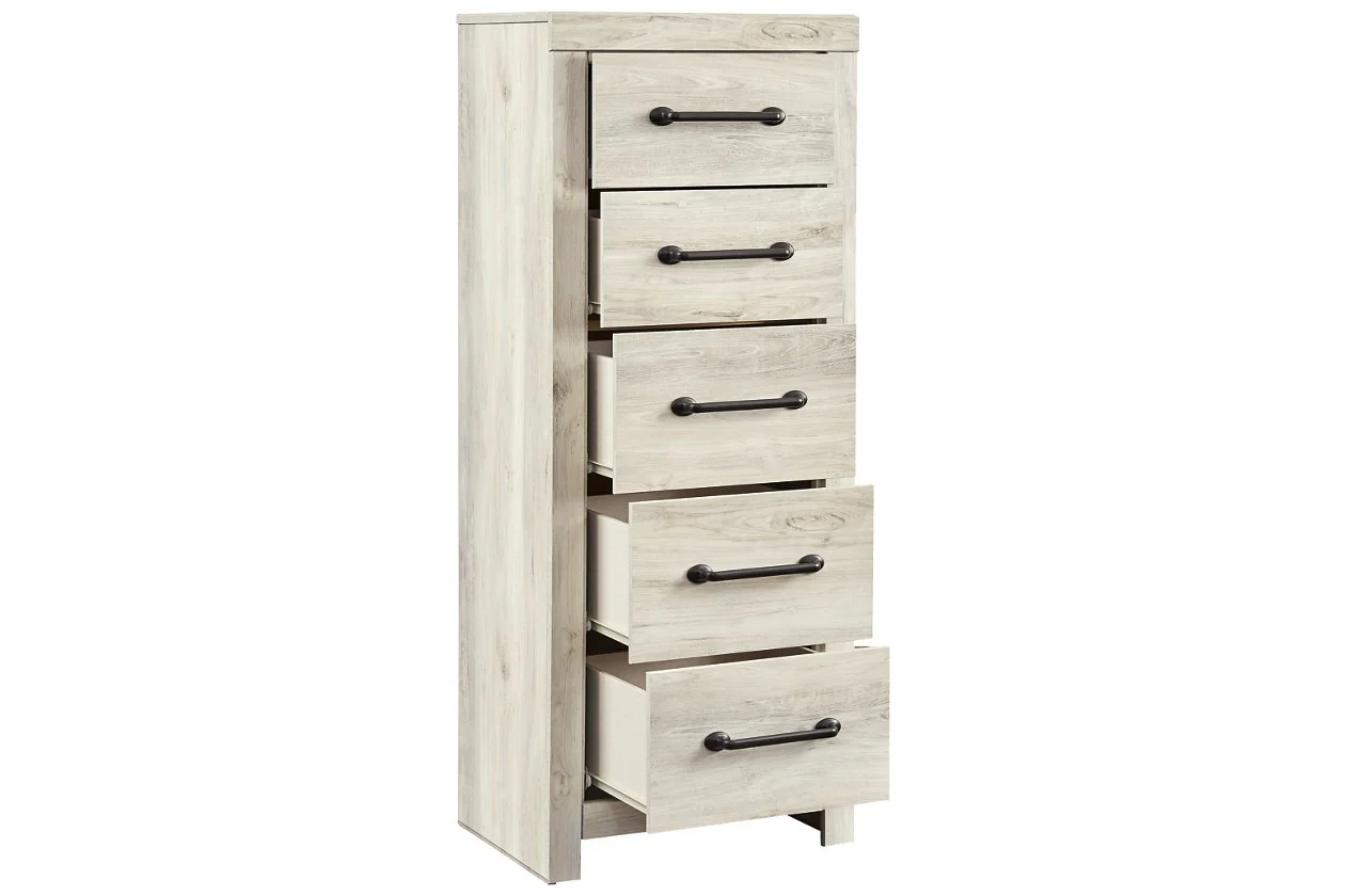 Grained 5 Drawer Wooden Chest With Bar Pull Handles, Distressed White By Benzara - Image 4