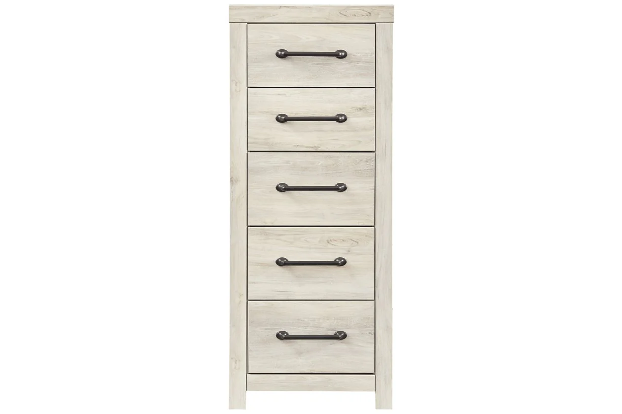 Grained 5 Drawer Wooden Chest With Bar Pull Handles, Distressed White By Benzara - Image 5