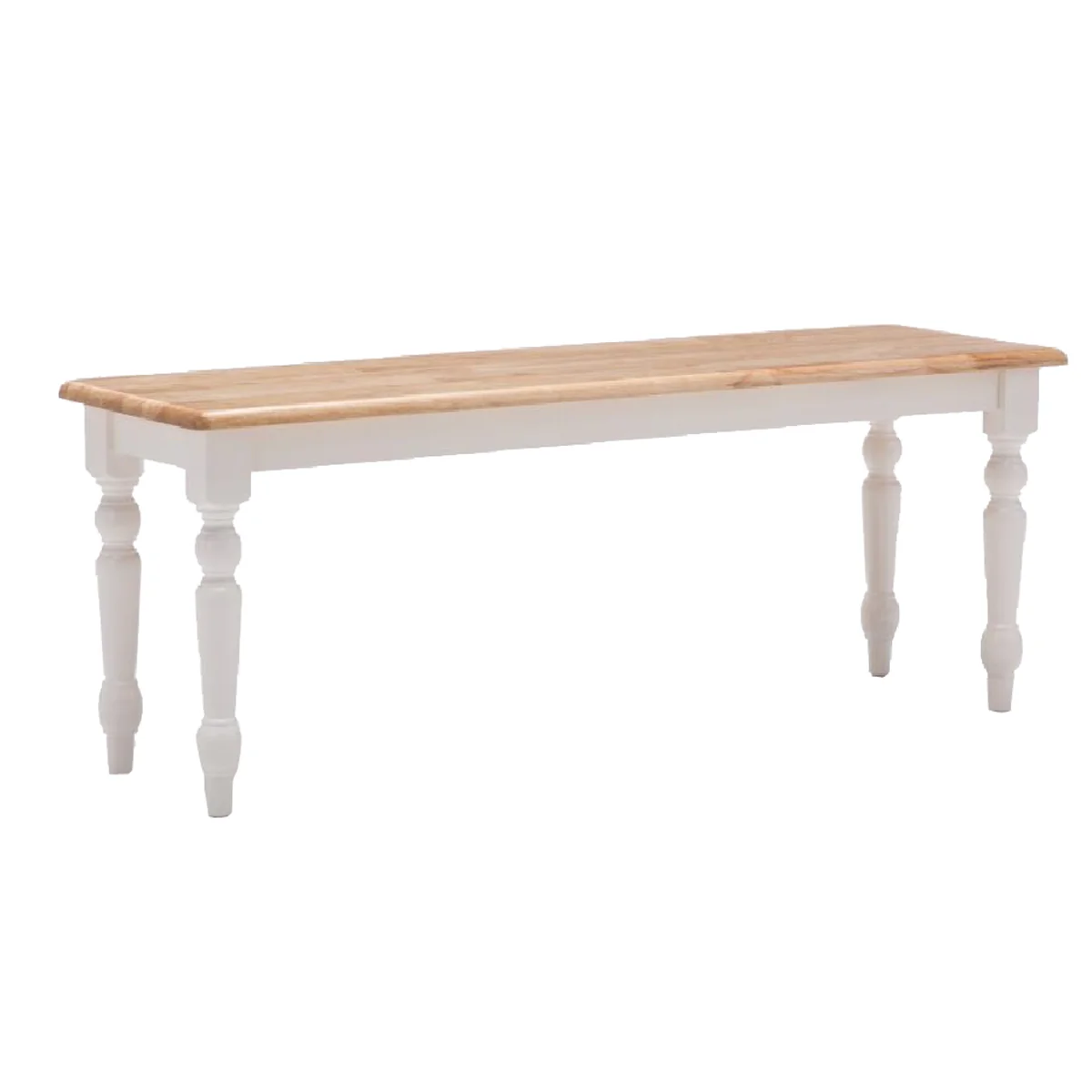 Grained Rectangular Wooden Bench With Turned Legs, Natural Brown And White By Benzara - Image 2