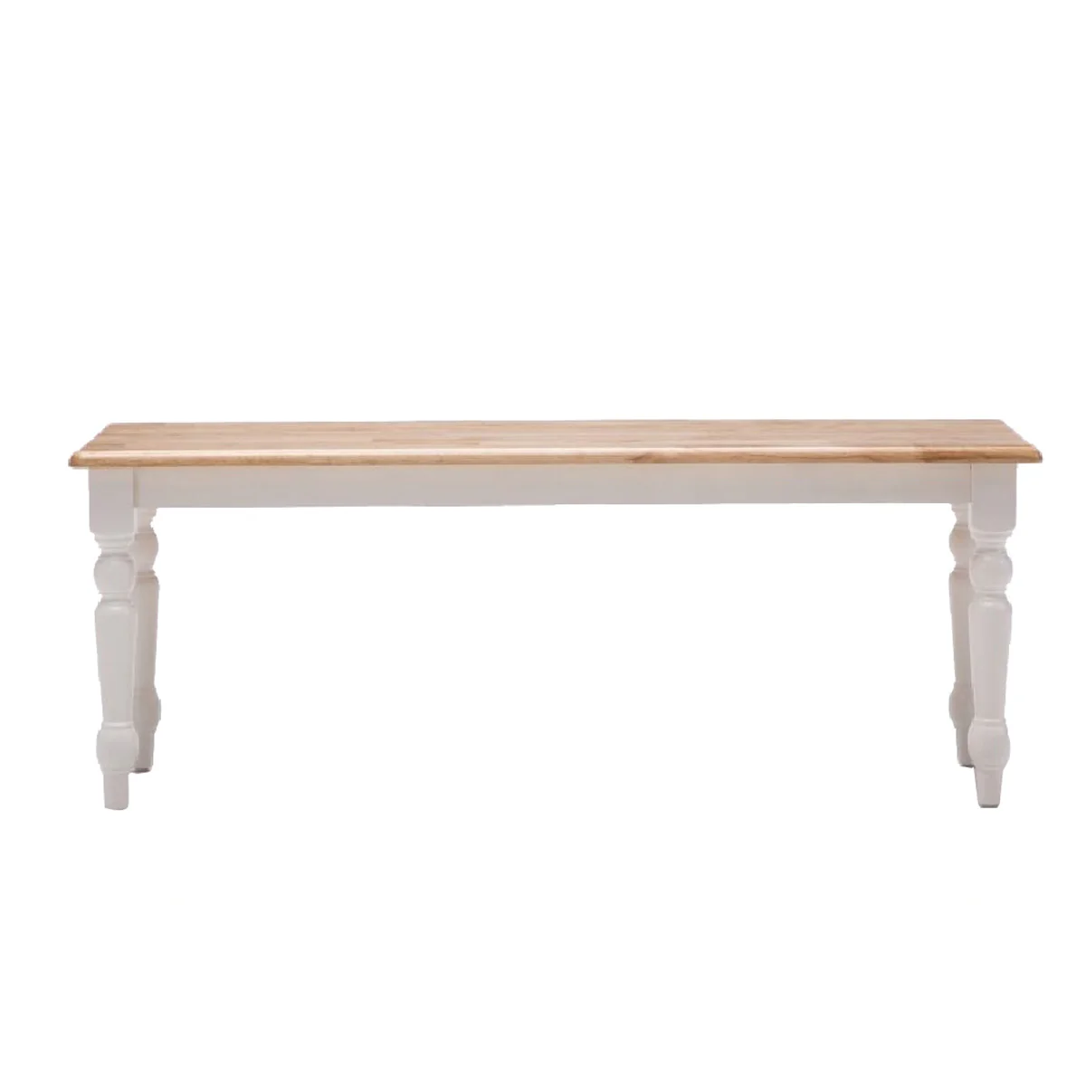 Grained Rectangular Wooden Bench With Turned Legs, Natural Brown And White By Benzara - Image 6