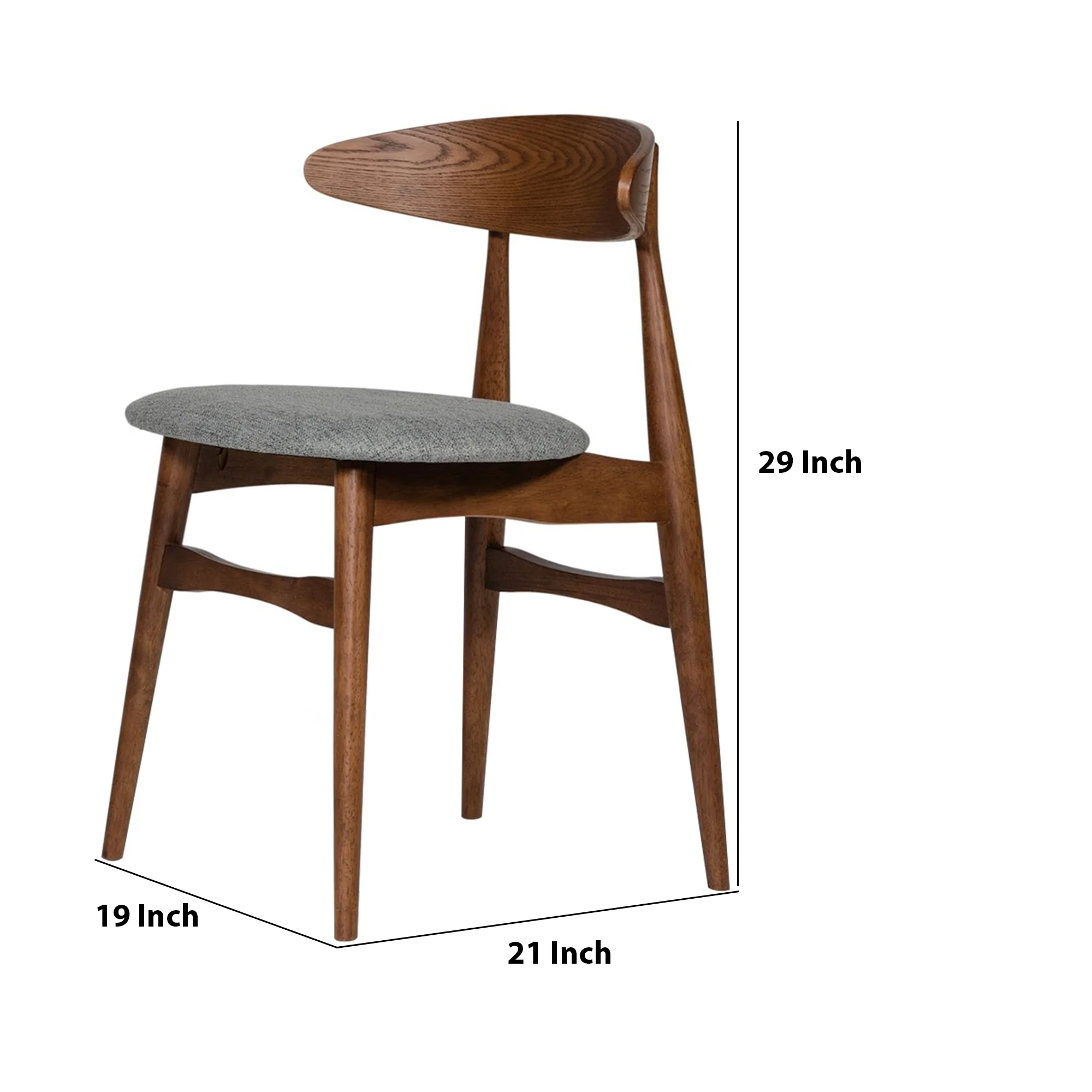 Grained Wooden Dining Chair with Padded Seat, Set of 2, Gray and Brown By Benzara - Image 5
