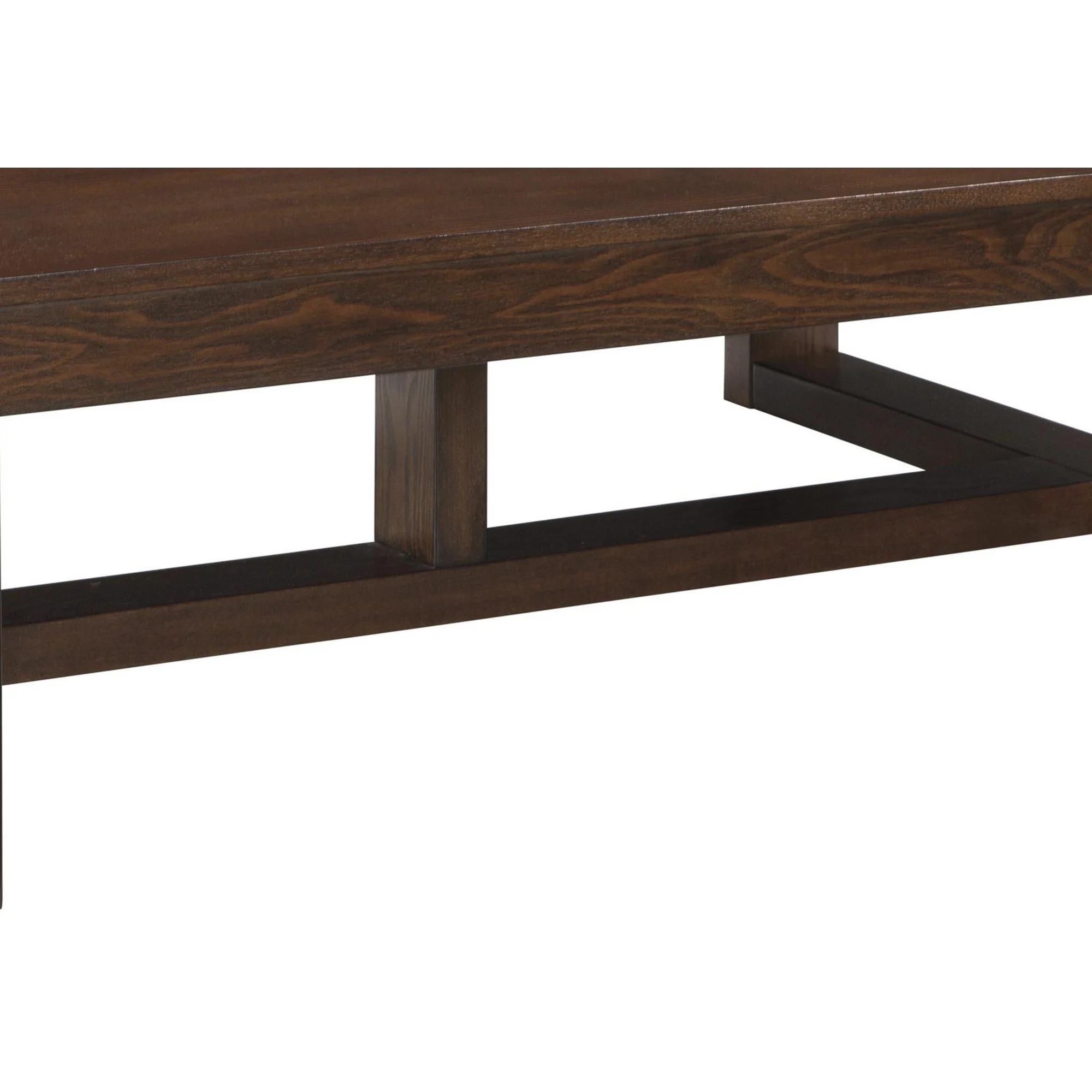 Grained Wooden Frame Cocktail Table With Trestle Base, Dark Brown By Benzara - Image 2