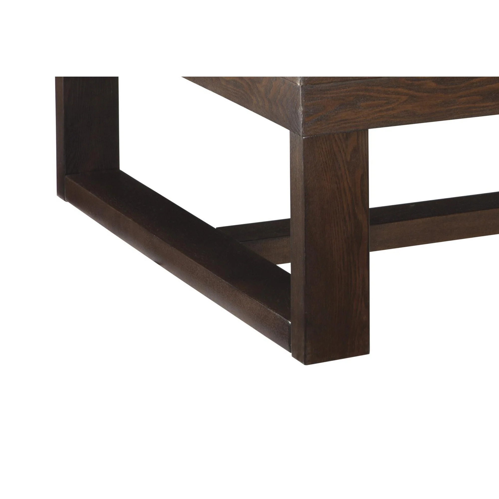 Grained Wooden Frame Cocktail Table With Trestle Base, Dark Brown By Benzara - Image 3