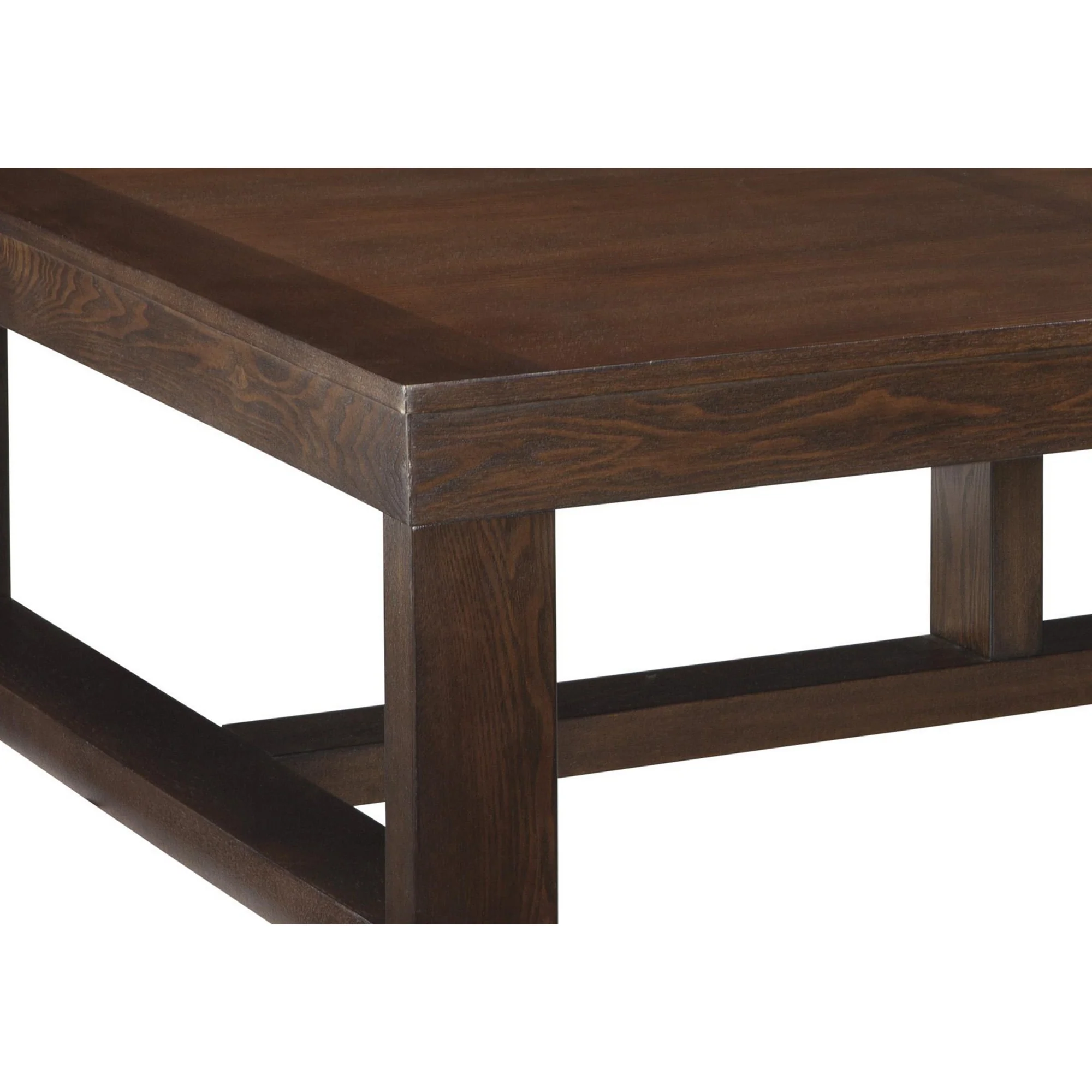 Grained Wooden Frame Cocktail Table With Trestle Base, Dark Brown By Benzara - Image 5