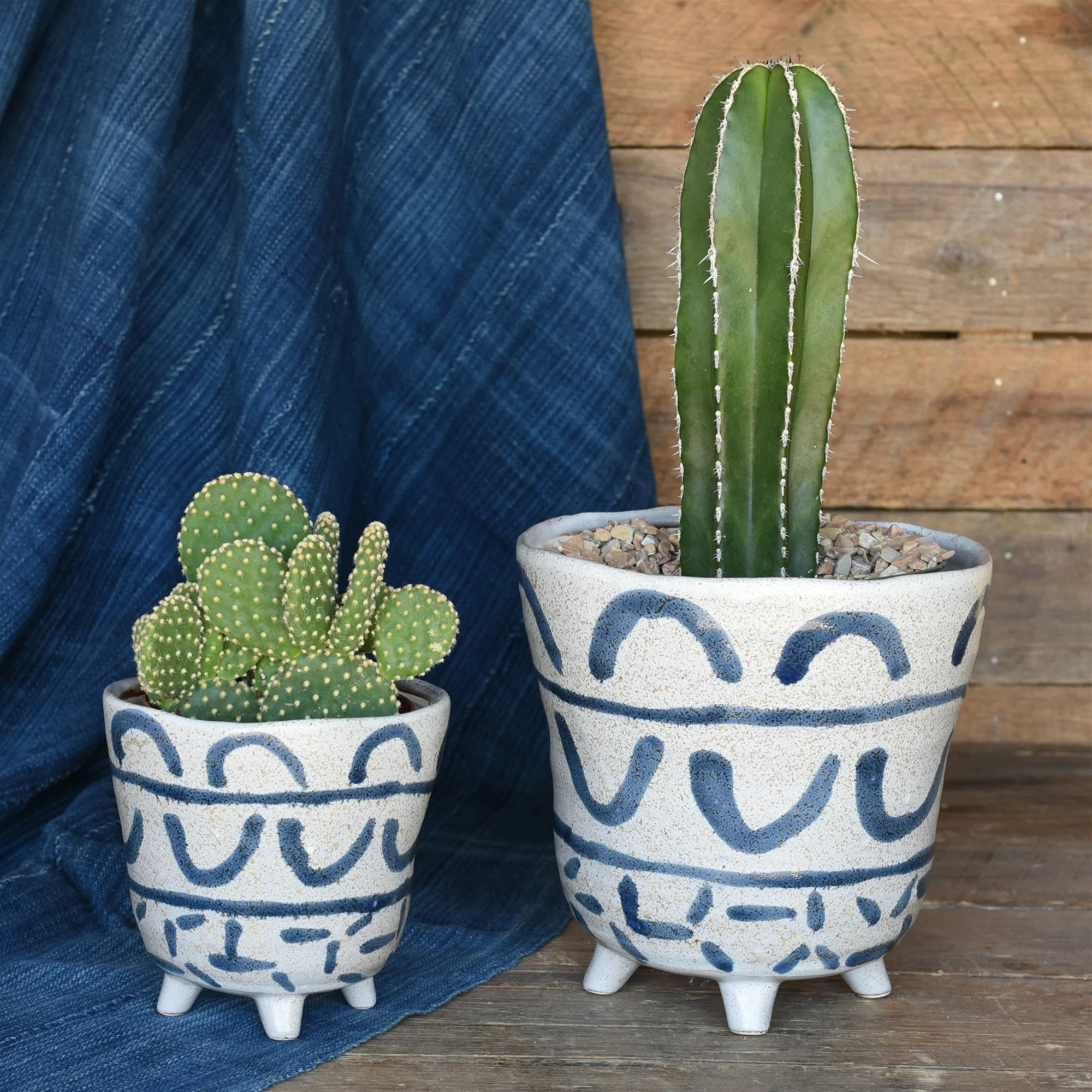 Granada Painted Bowl, Ceramic - Large - Blue & White Set Of 2 By HomArt - Image 3