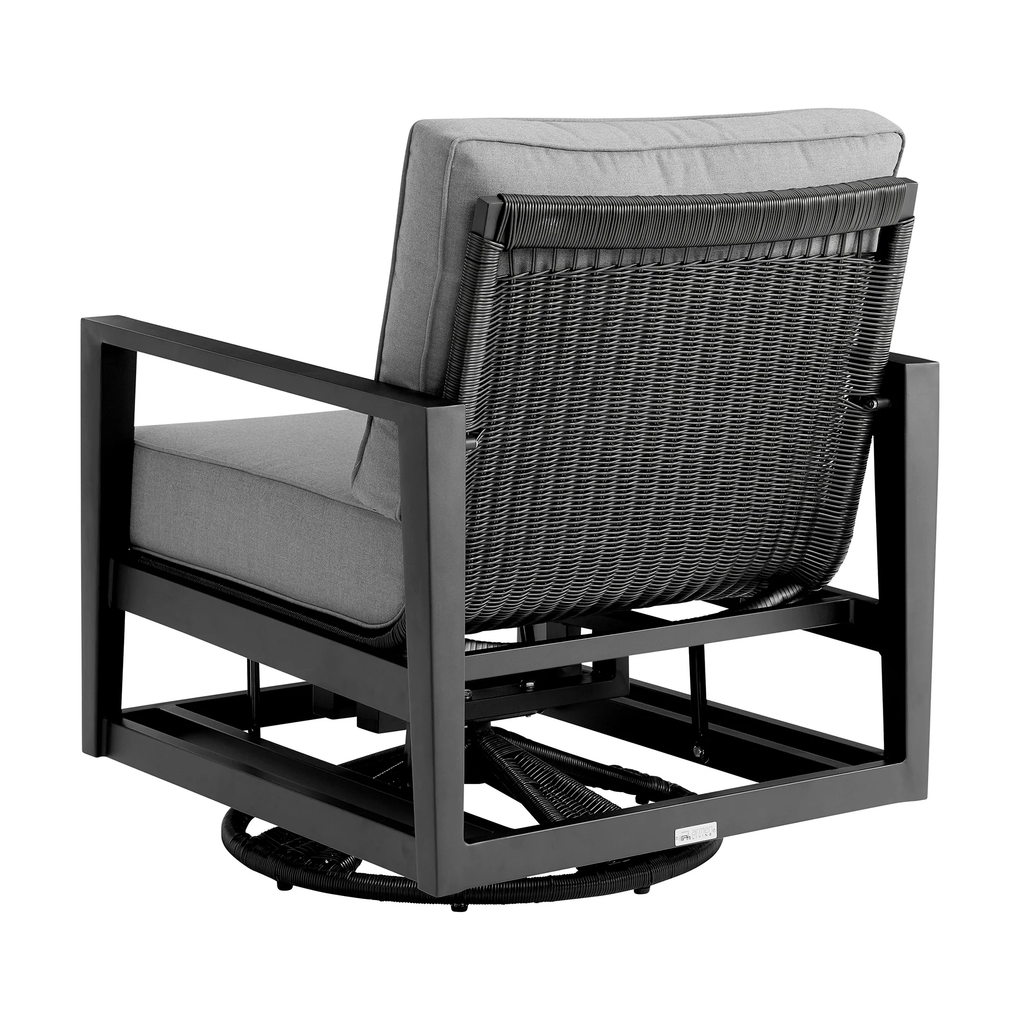 Grand 3 Piece Black Aluminum Outdoor Seating Set with Dark Gray Cushions By Armen Living - Image 4