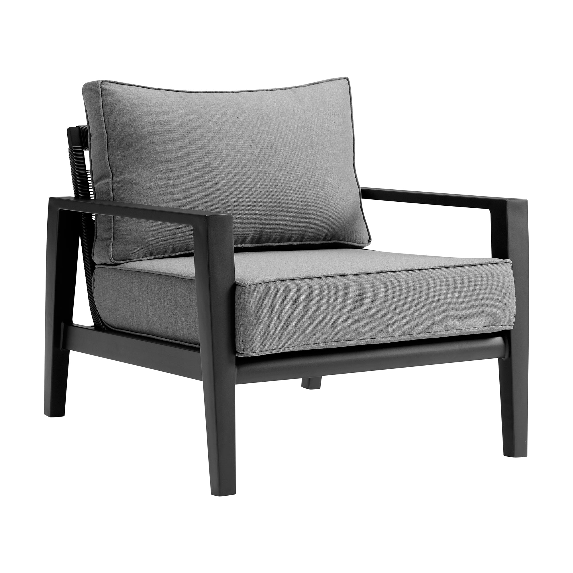 Grand 4 Piece Black Aluminum Outdoor Seating Set with Dark Gray Cushions By Armen Living - Image 5