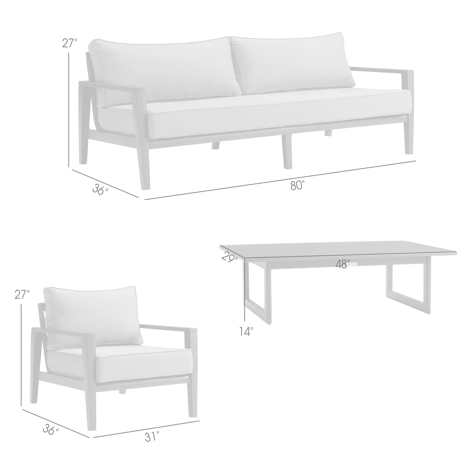 Grand 4 Piece Black Aluminum Outdoor Seating Set with Dark Gray Cushions By Armen Living - Image 9