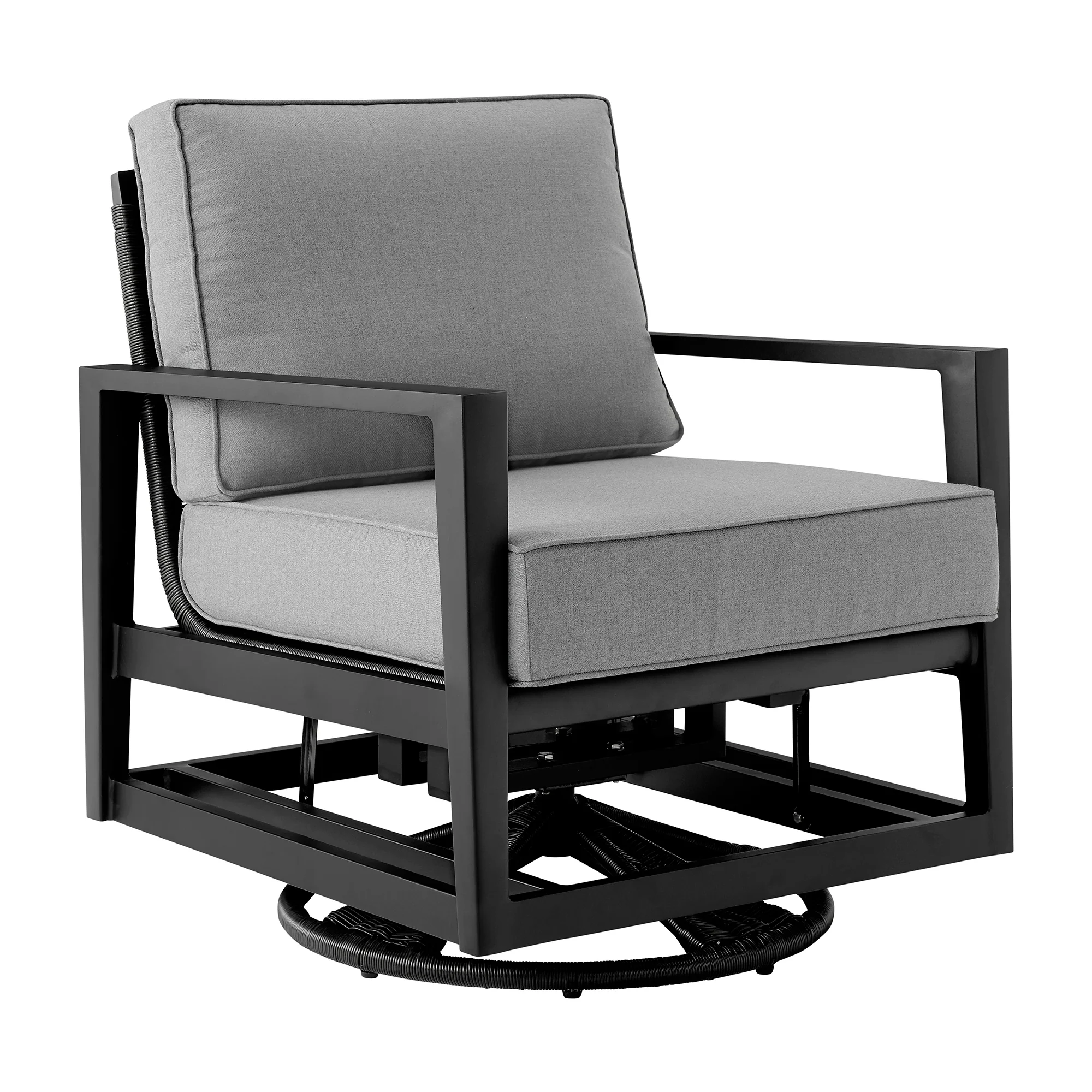 Grand Black Aluminum Outdoor Swivel Glider Chair with Dark Gray Cushions By Armen Living - Image 2