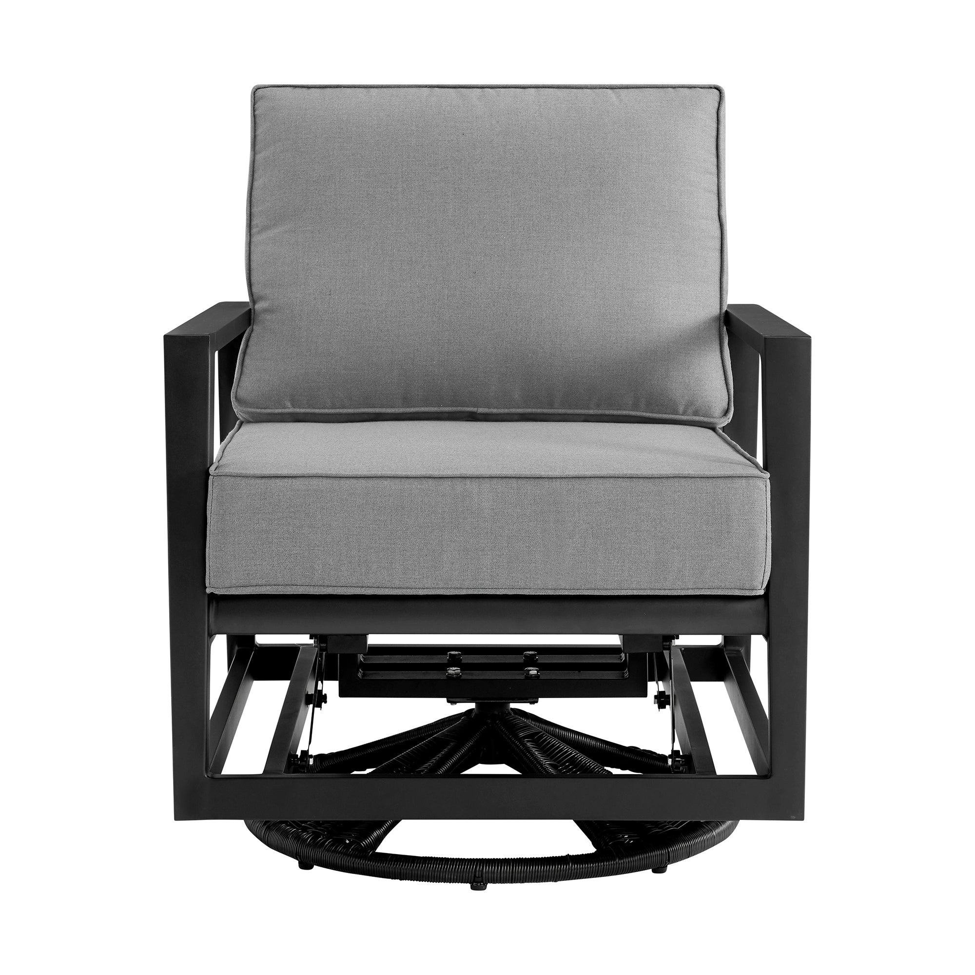 Grand Black Aluminum Outdoor Swivel Glider Chair with Dark Gray Cushions By Armen Living - Image 4