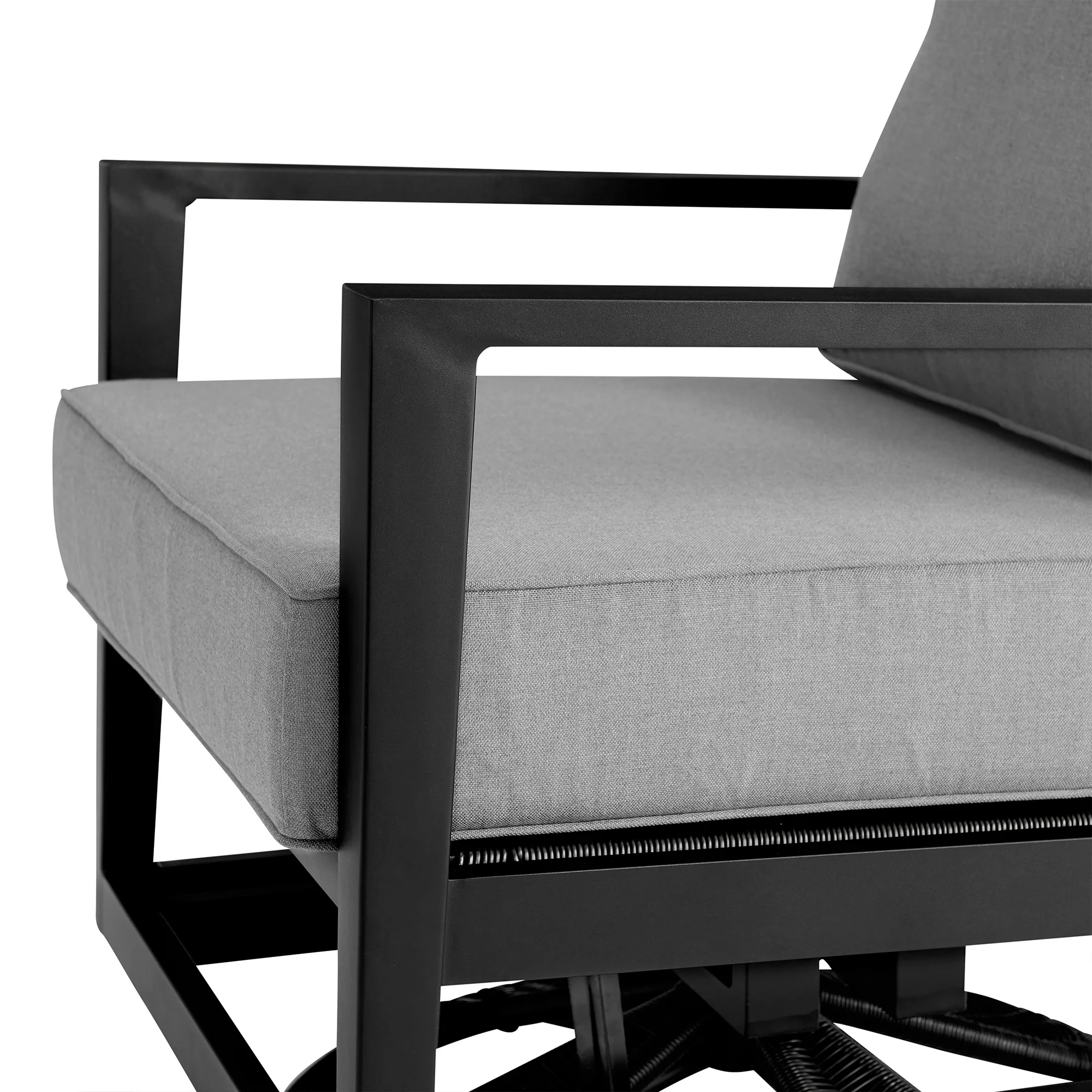 Grand Black Aluminum Outdoor Swivel Glider Chair with Dark Gray Cushions By Armen Living - Image 7