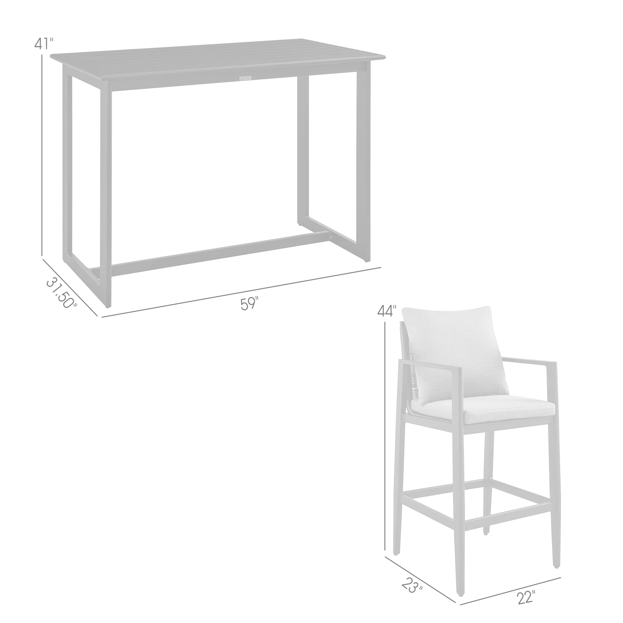 Grand Outdoor Patio 5-Piece Bar Table Set in Aluminum with Grey Cushions By Armen Living - Image 9
