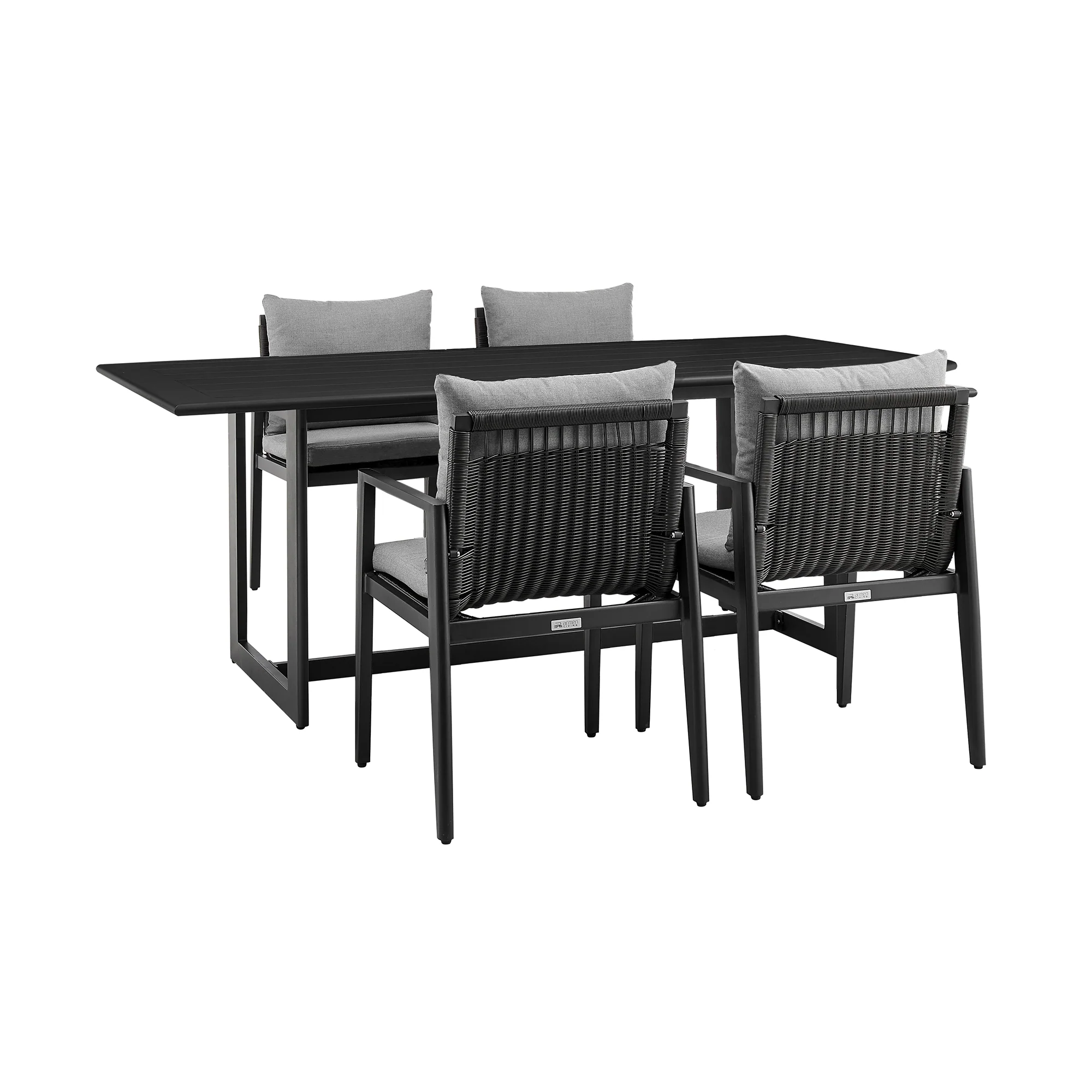 Grand Outdoor Patio 5-Piece Dining Table Set in Aluminum with Grey Cushions By Armen Living - Image 2