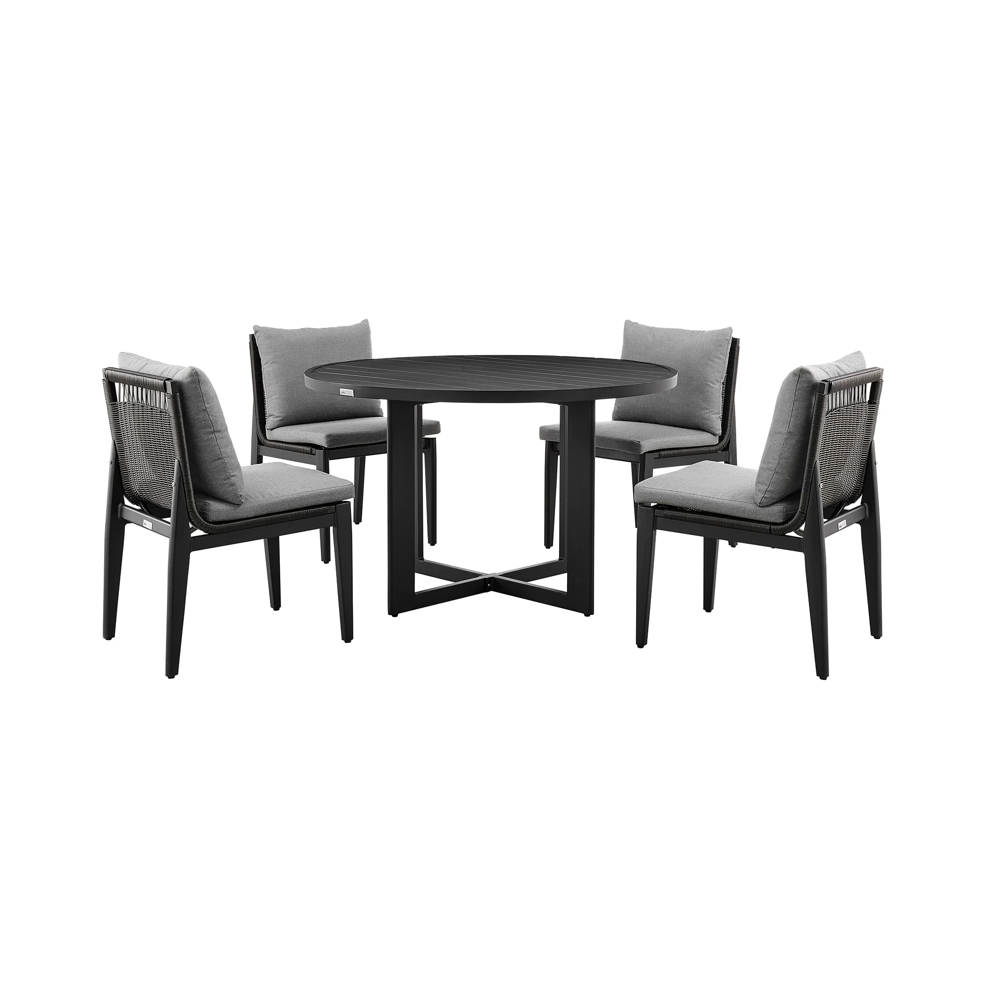 Grand Outdoor Patio 5-Piece Round Dining Table Set in Aluminum with Grey Cushions By Armen Living - Image 2