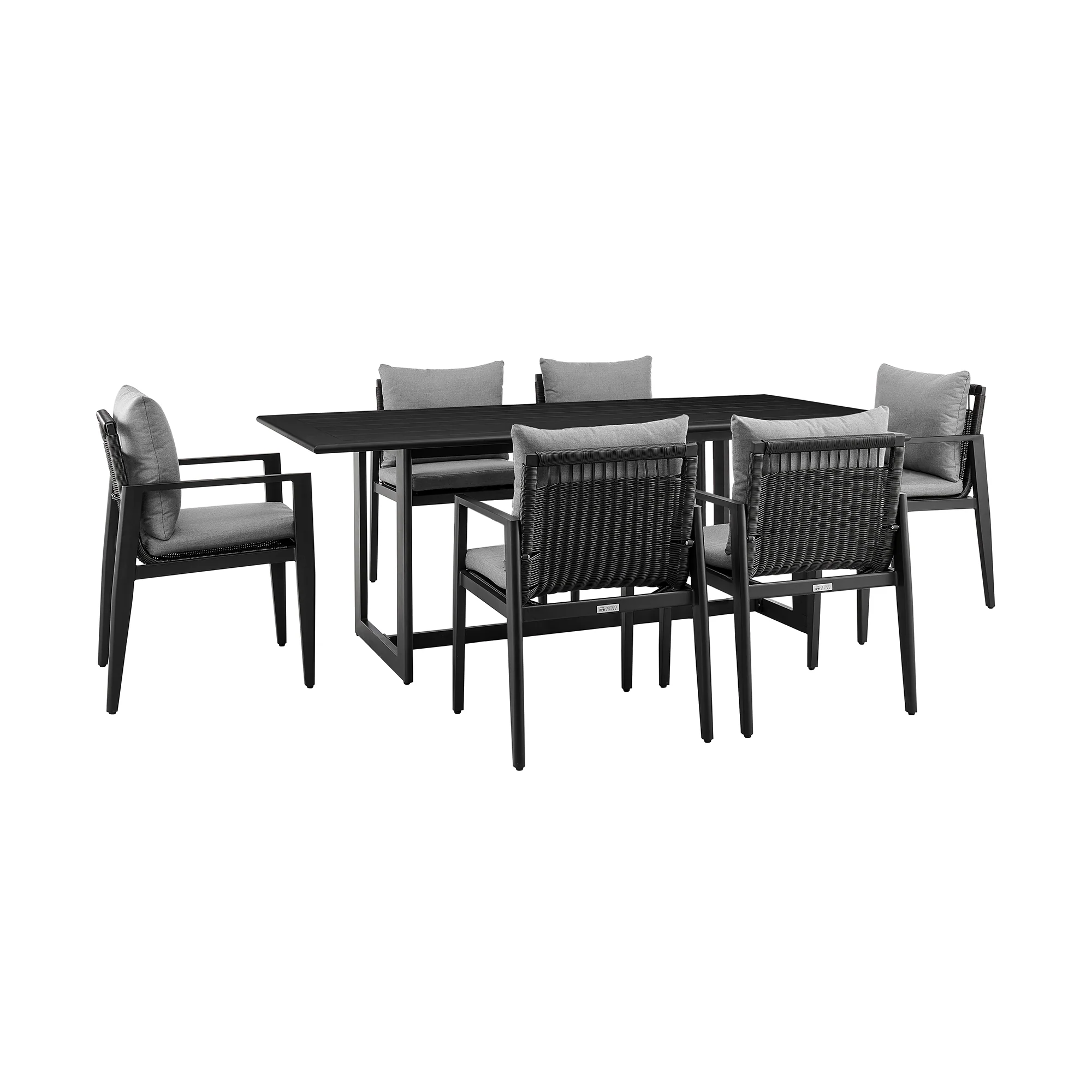 Grand Outdoor Patio 7-Piece Dining Table Set in Aluminum with Grey Cushions By Armen Living - Image 2