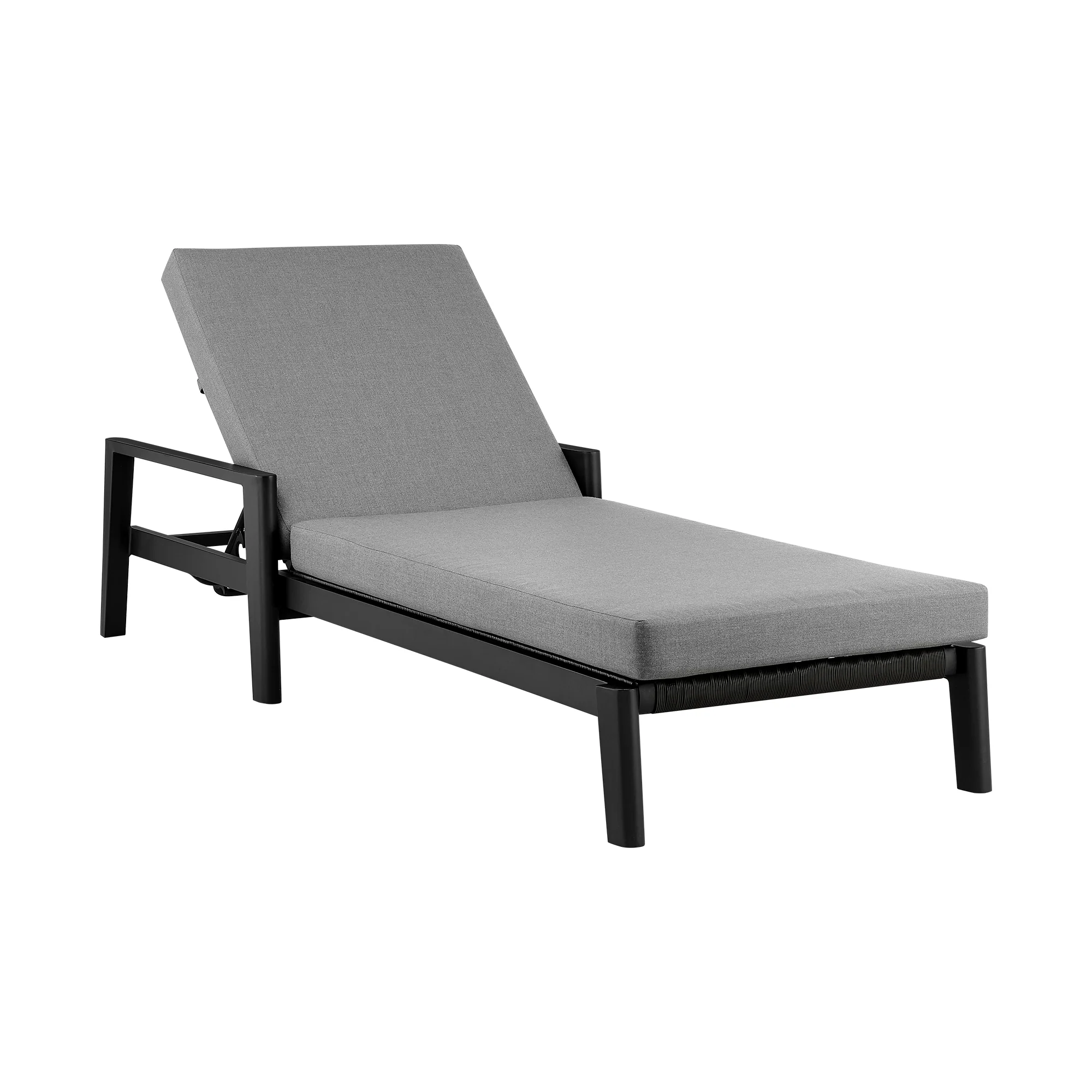 Grand Outdoor Patio Adjustable Chaise Lounge Chair in Aluminum with Grey Cushions By Armen Living - Image 2