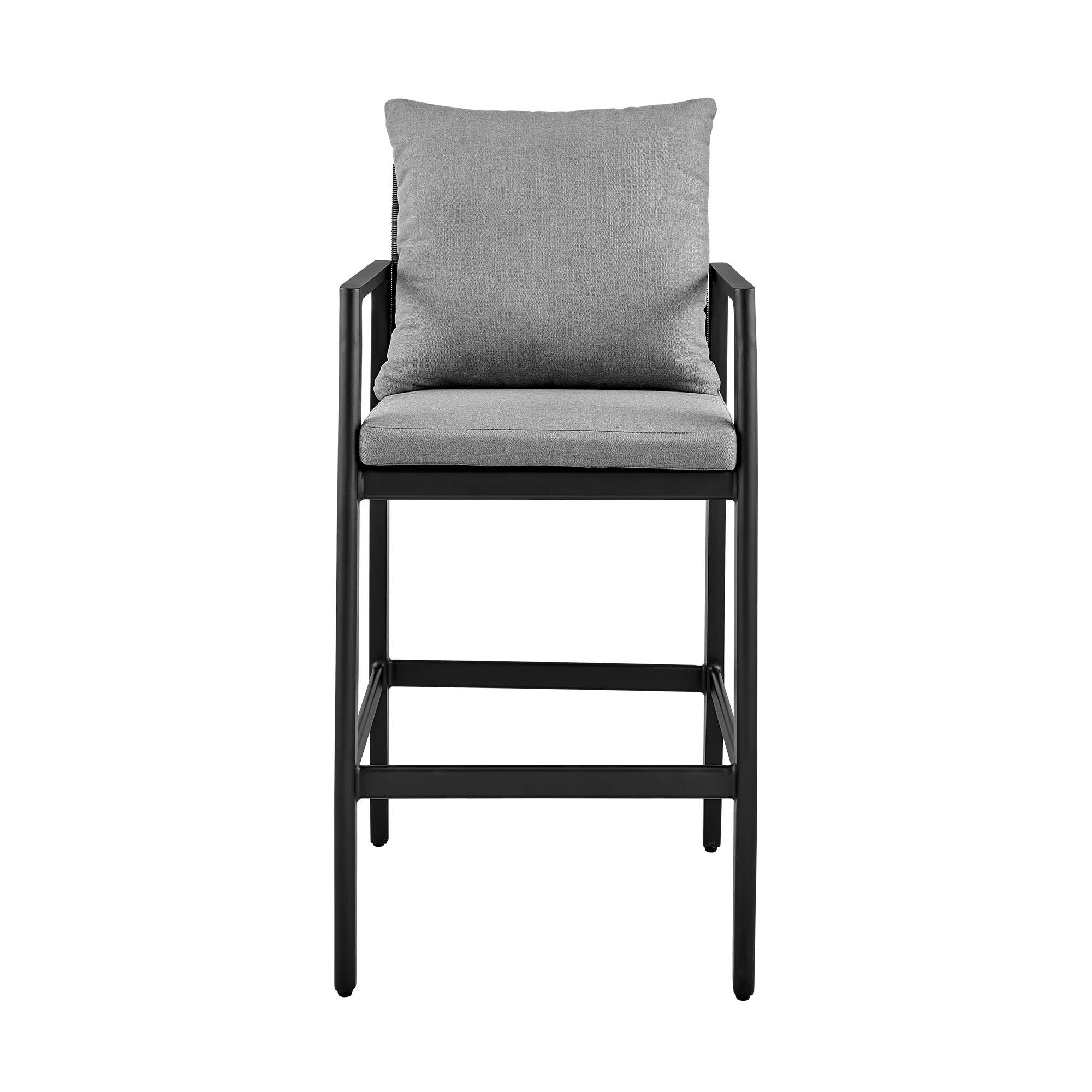 Grand Outdoor Patio Counter Height Bar Stool in Aluminum with Grey Cushions By Armen Living - Image 4