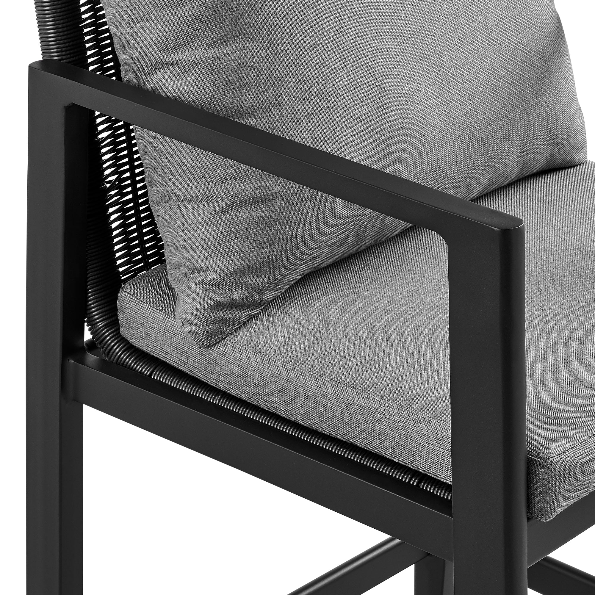 Grand Outdoor Patio Counter Height Bar Stool in Aluminum with Grey Cushions By Armen Living - Image 8