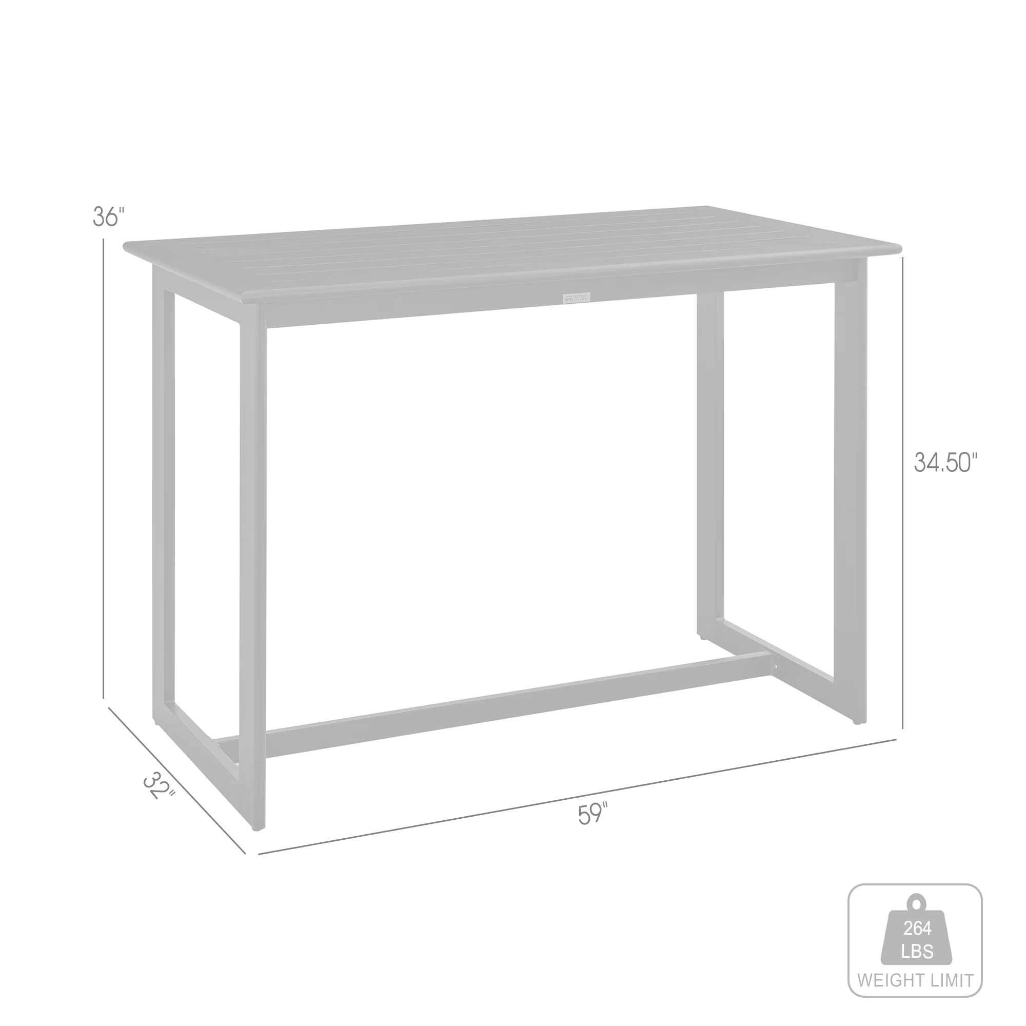Grand Outdoor Patio Counter Height Dining Table in Black Aluminum By Armen Living - Image 6