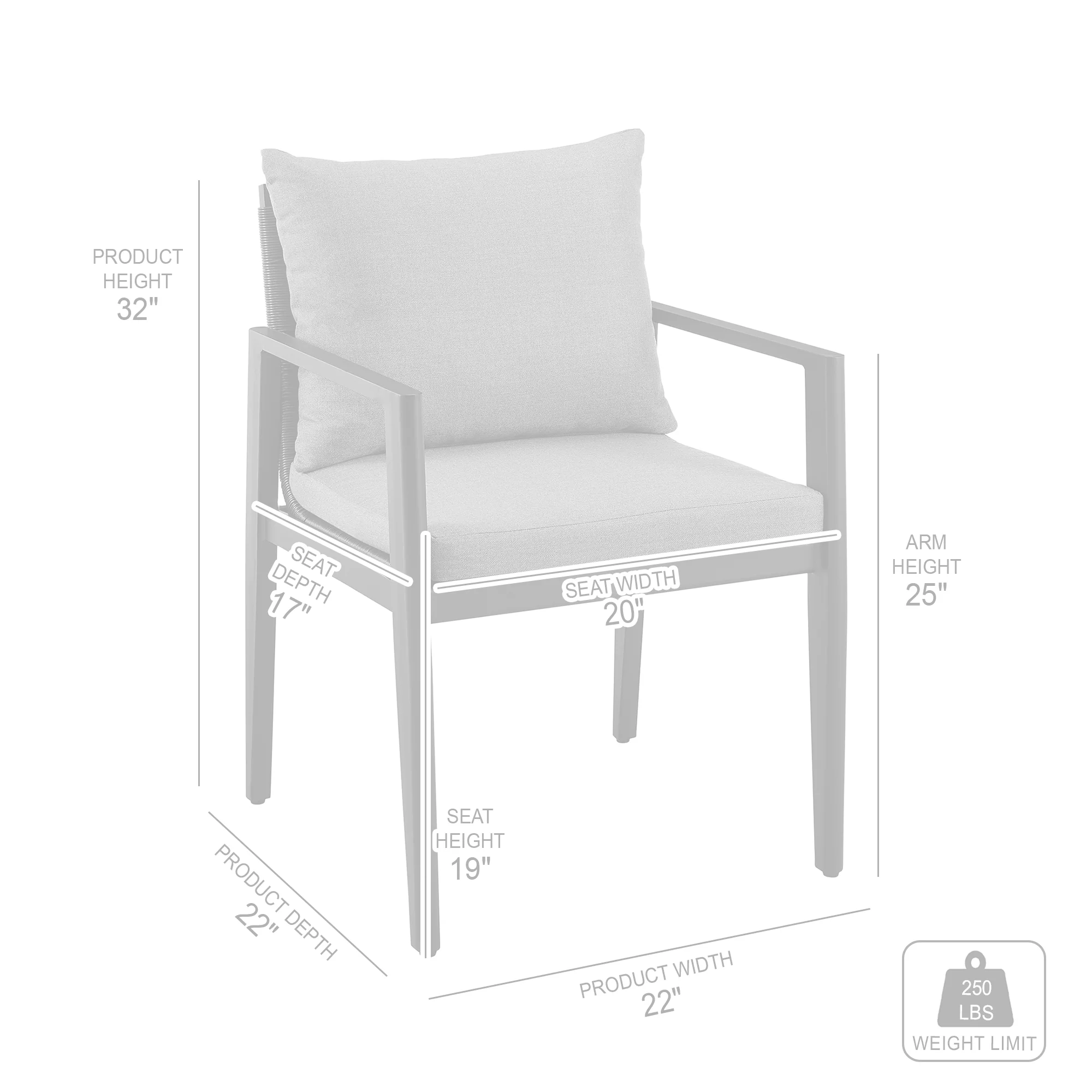 Grand Outdoor Patio Dining Chairs with Arms in Aluminum with Grey Cushions - Set of 2 By Armen Living - Image 10
