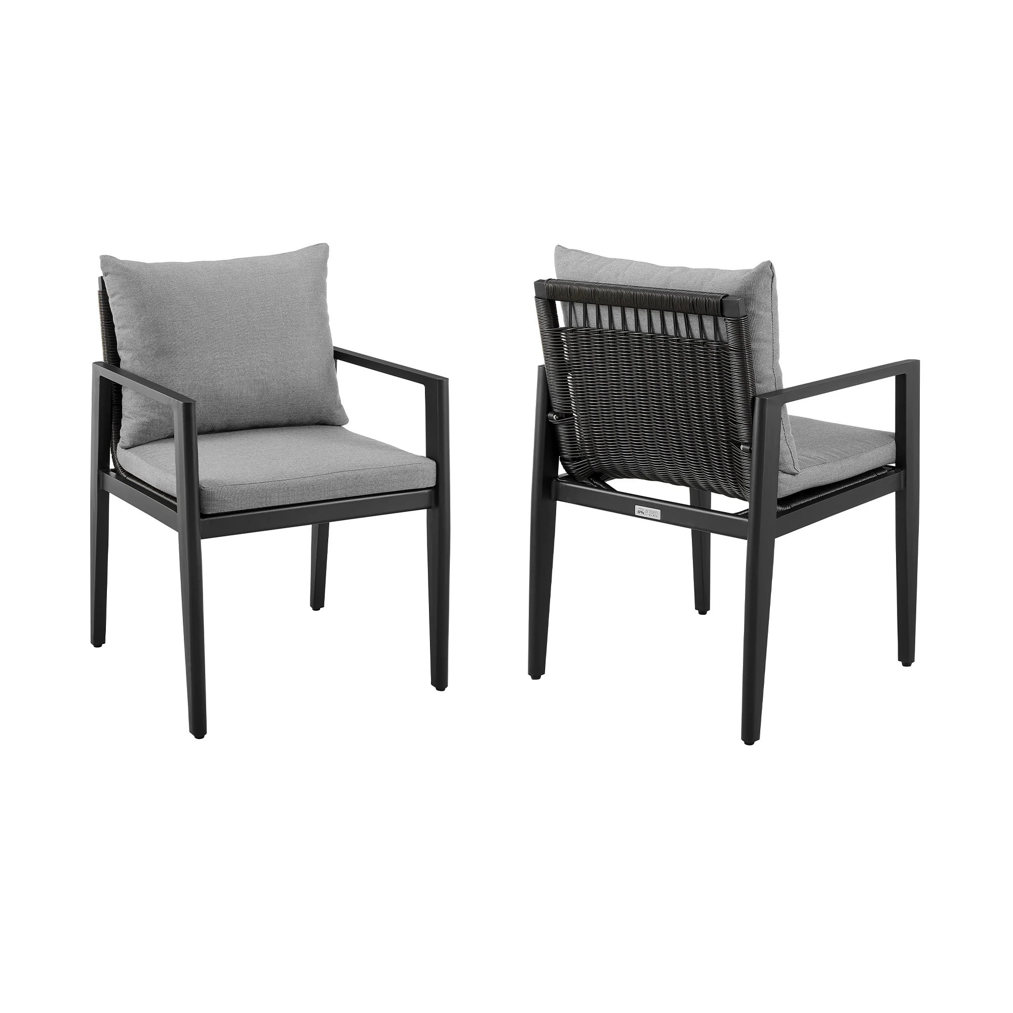 Grand Outdoor Patio Dining Chairs with Arms in Aluminum with Grey Cushions - Set of 2 By Armen Living - Image 2