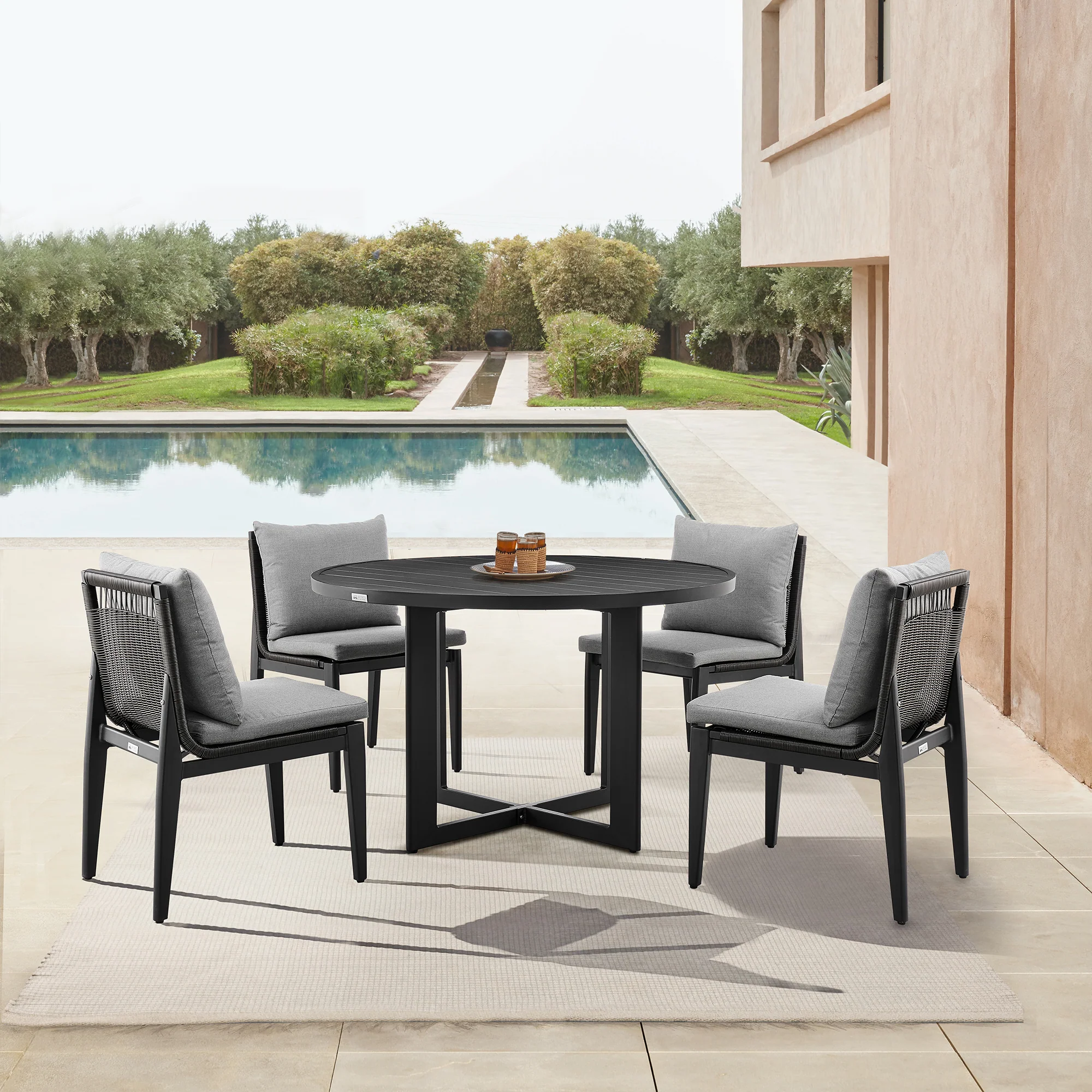 Grand Outdoor Patio Round Dining Table in Aluminum By Armen Living - Image 3