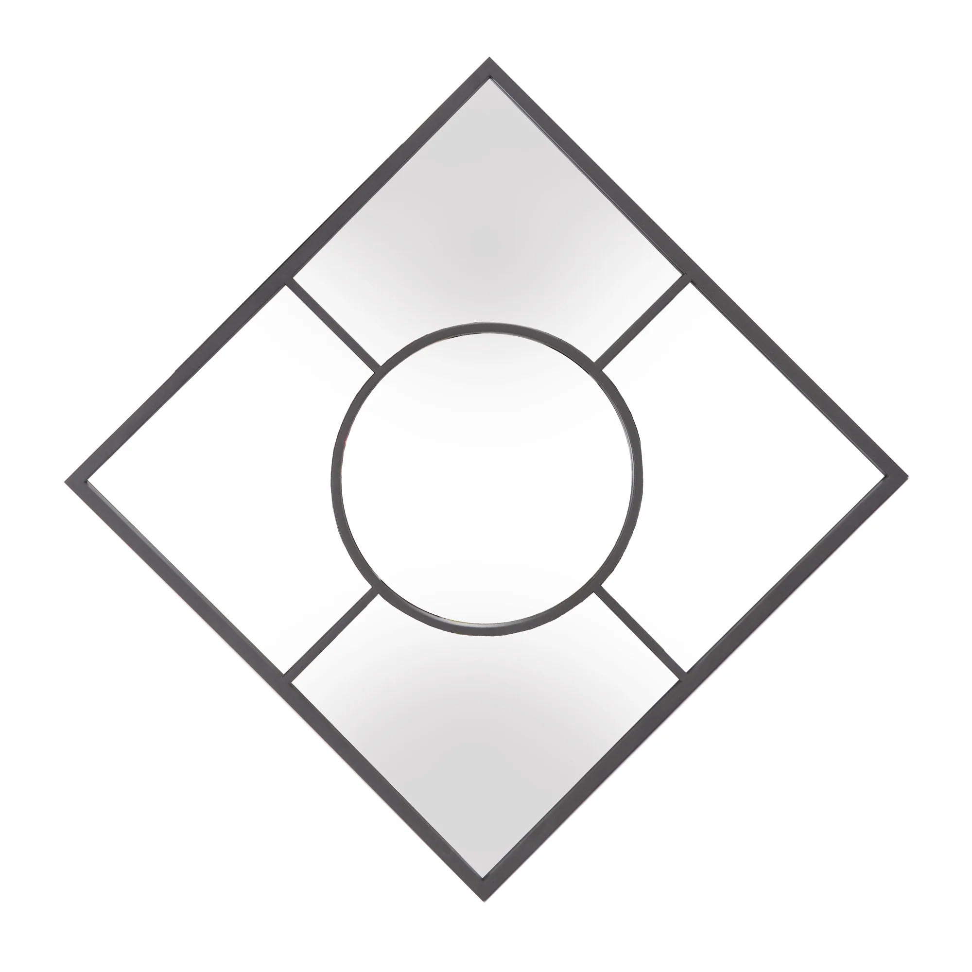 Graphite Geometric Design Square Metal Wall Mirror By Homeroots - Image 4