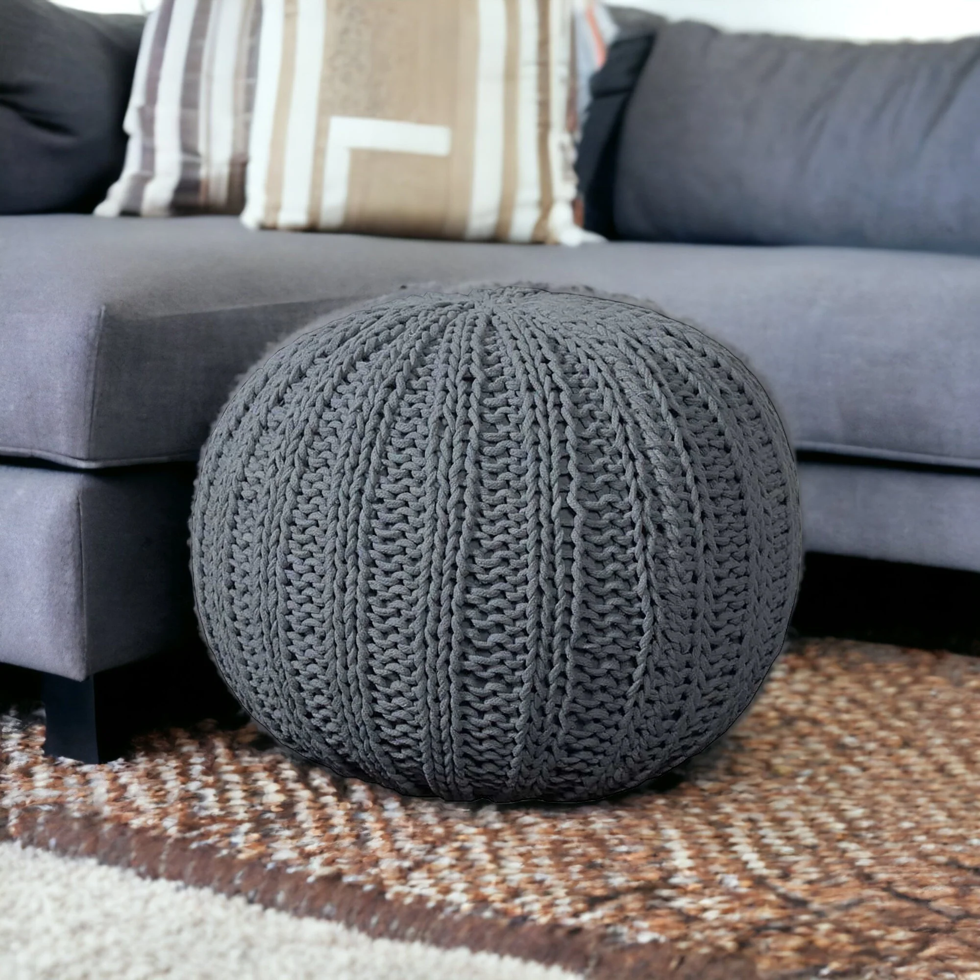 Gray 100% Cotton Ottoman By Homeroots - Image 2
