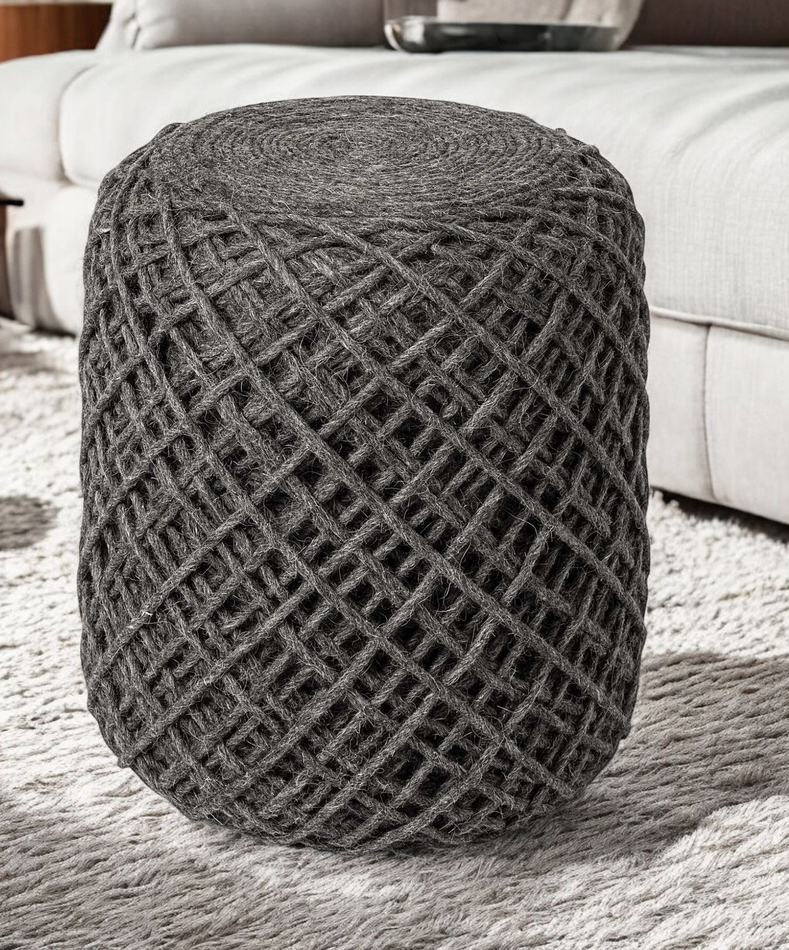 Gray Abstract Pouf Ottoman By Homeroots - Image 2