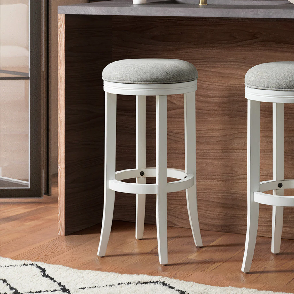Gray And Antiqued White Solid Wood Swivel Backless Bar Height Bar Chair By Homeroots - Image 2