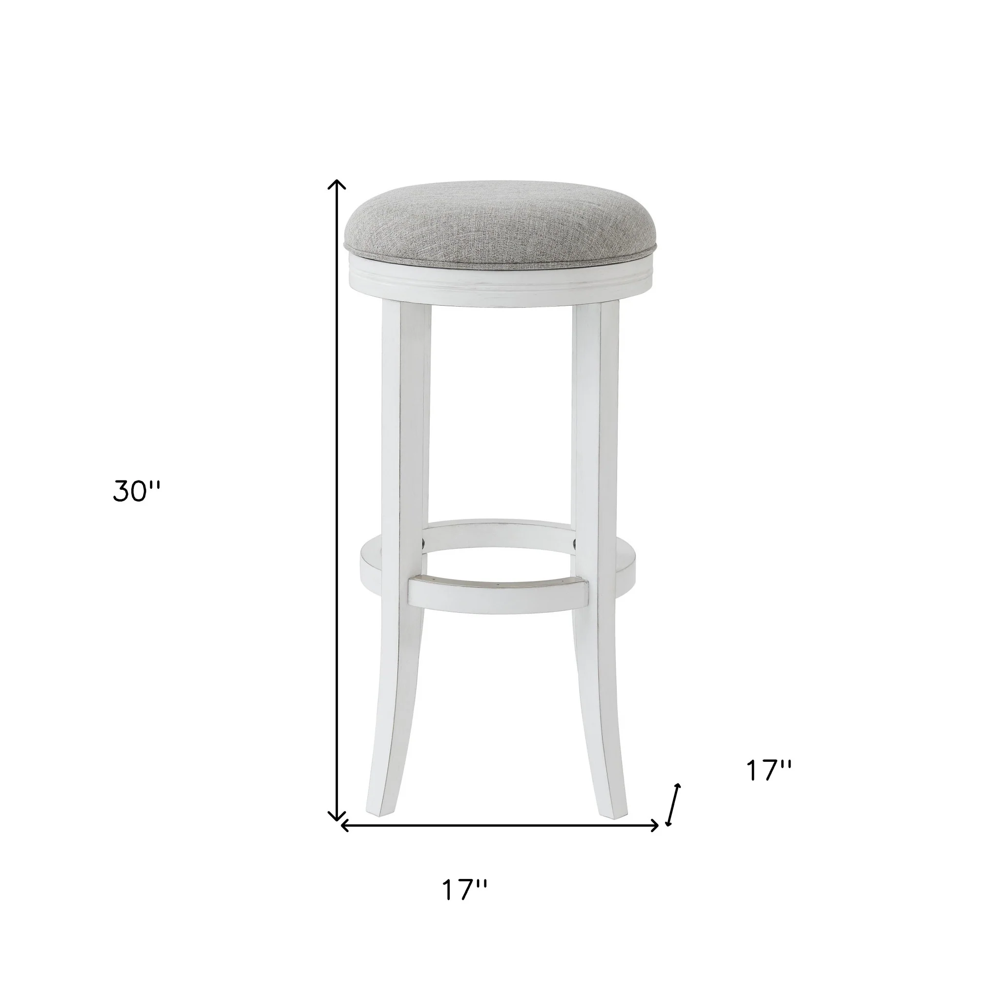 Gray And Antiqued White Solid Wood Swivel Backless Bar Height Bar Chair By Homeroots - Image 3