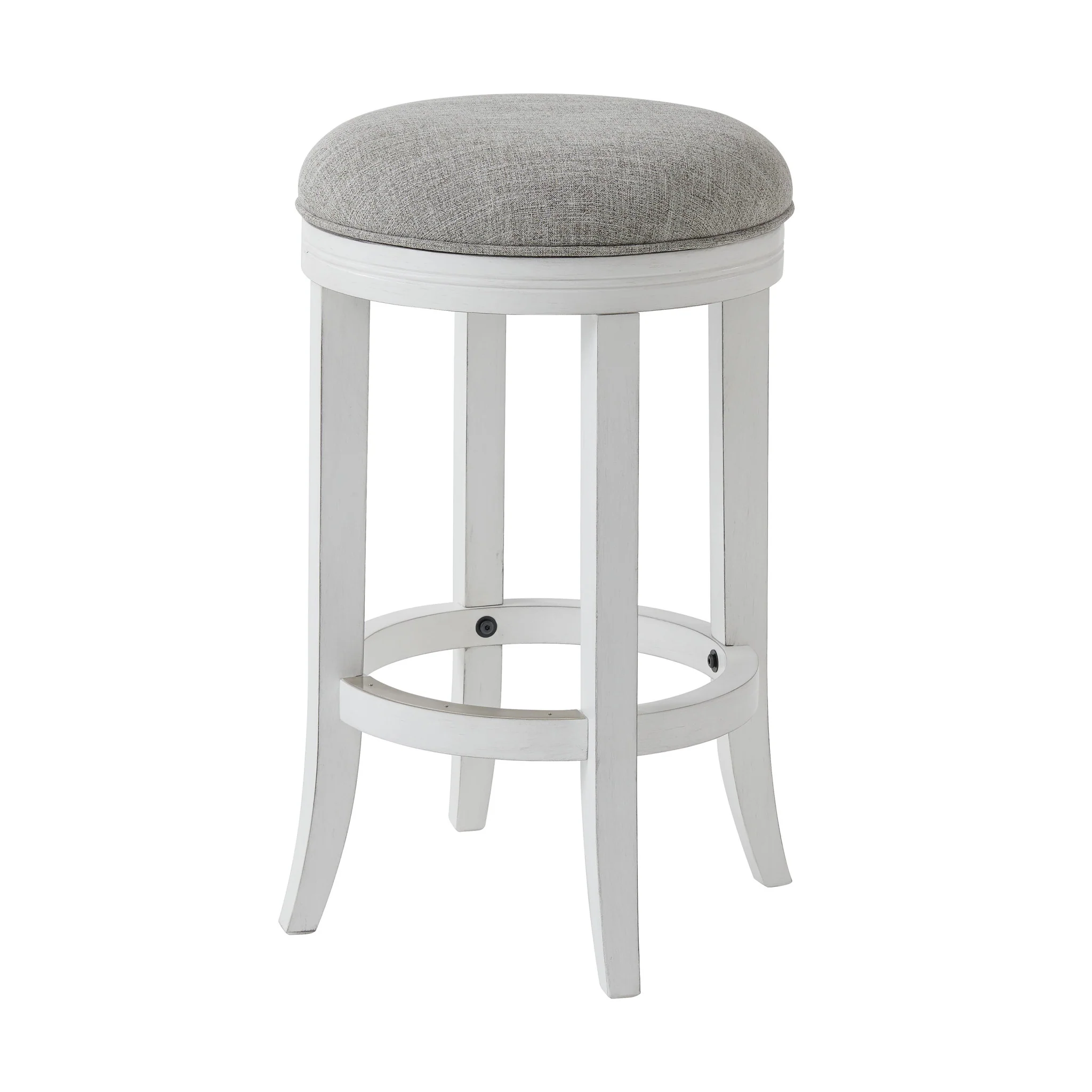 Gray And Antiqued White Solid Wood Swivel Backless Bar Height Bar Chair By Homeroots - Image 5