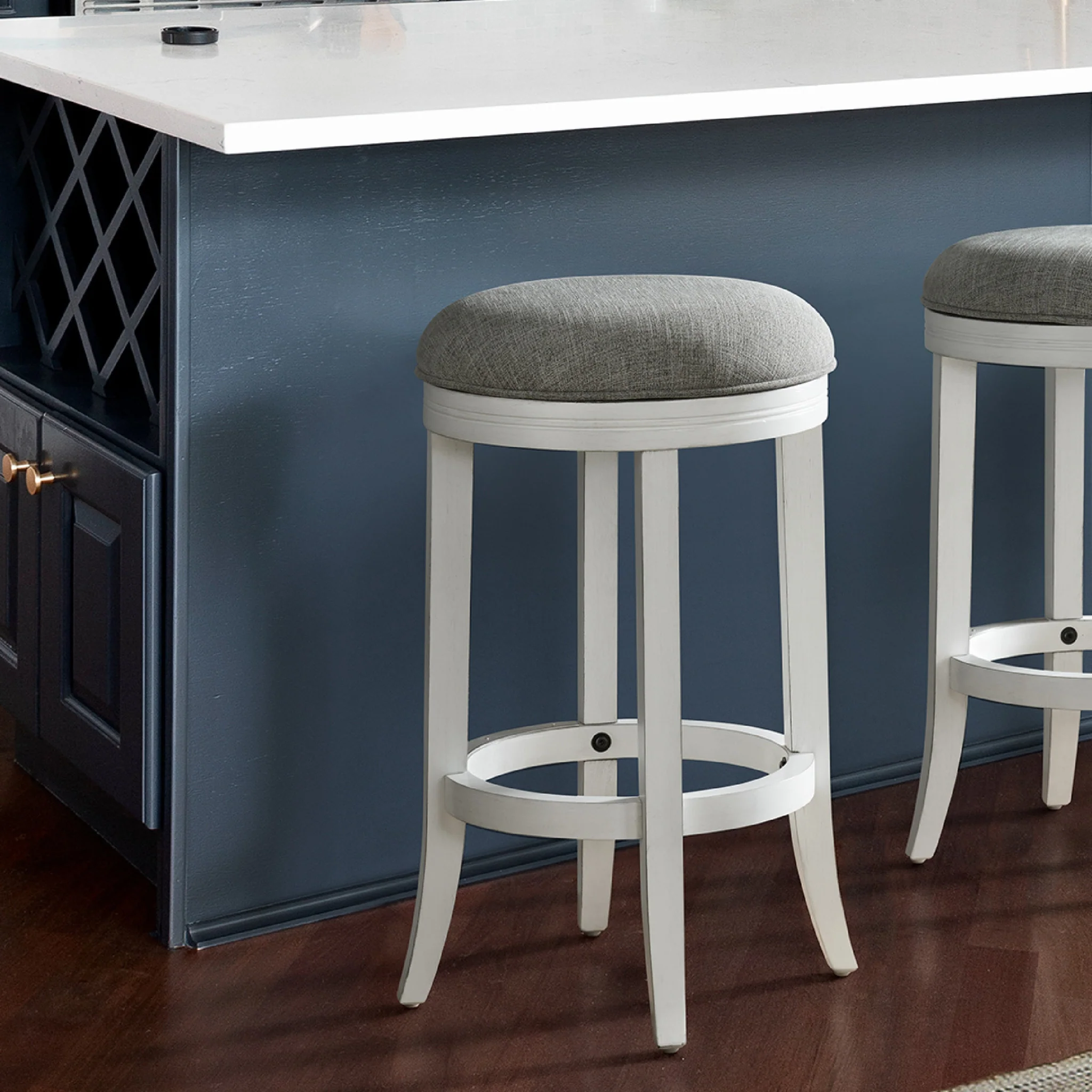 Gray And Antiqued White Solid Wood Swivel Backless Counter Height Bar Chair By Homeroots - Image 2