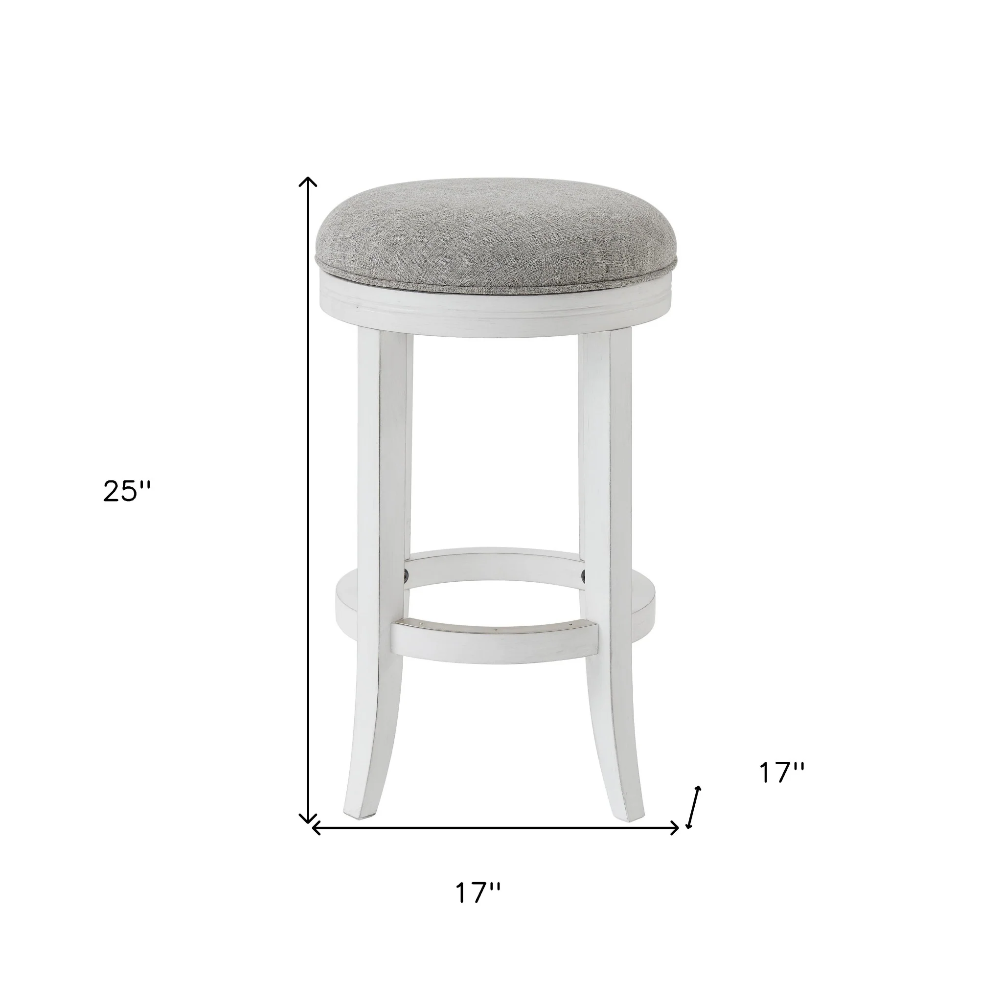 Gray And Antiqued White Solid Wood Swivel Backless Counter Height Bar Chair By Homeroots - Image 3