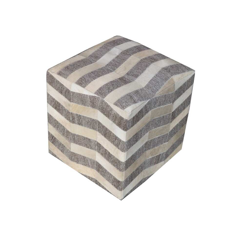 Gray and Beige Hair on Hide Cube Chevron Pouf Ottoman By Homeroots - Image 2