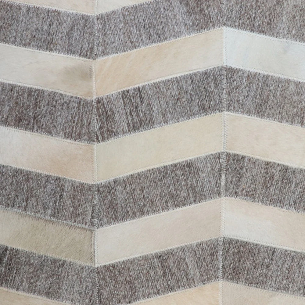 Gray and Beige Hair on Hide Cube Chevron Pouf Ottoman By Homeroots - Image 4