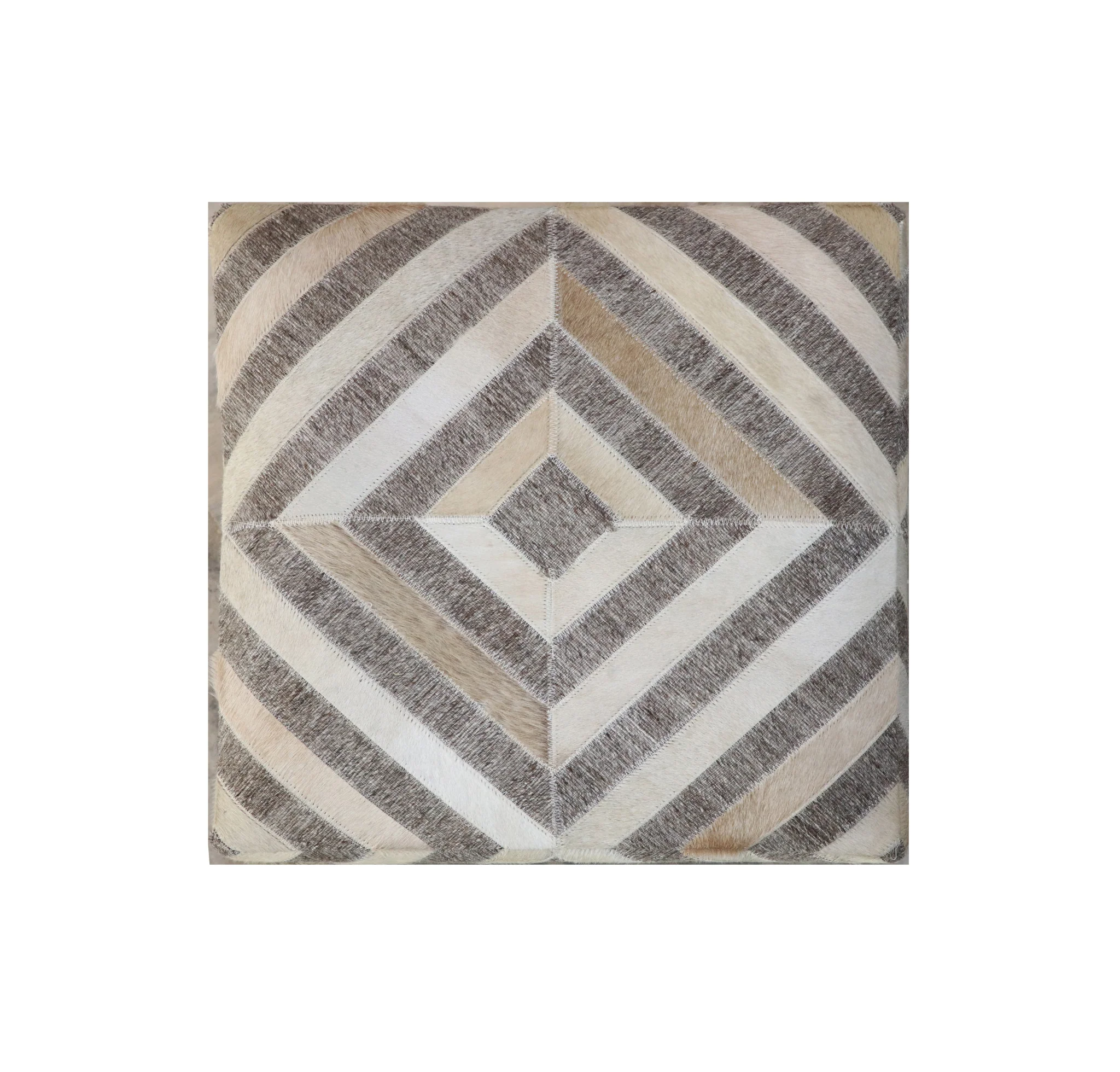 Gray and Beige Hair on Hide Cube Geometric Pouf Ottoman By Homeroots - Image 4