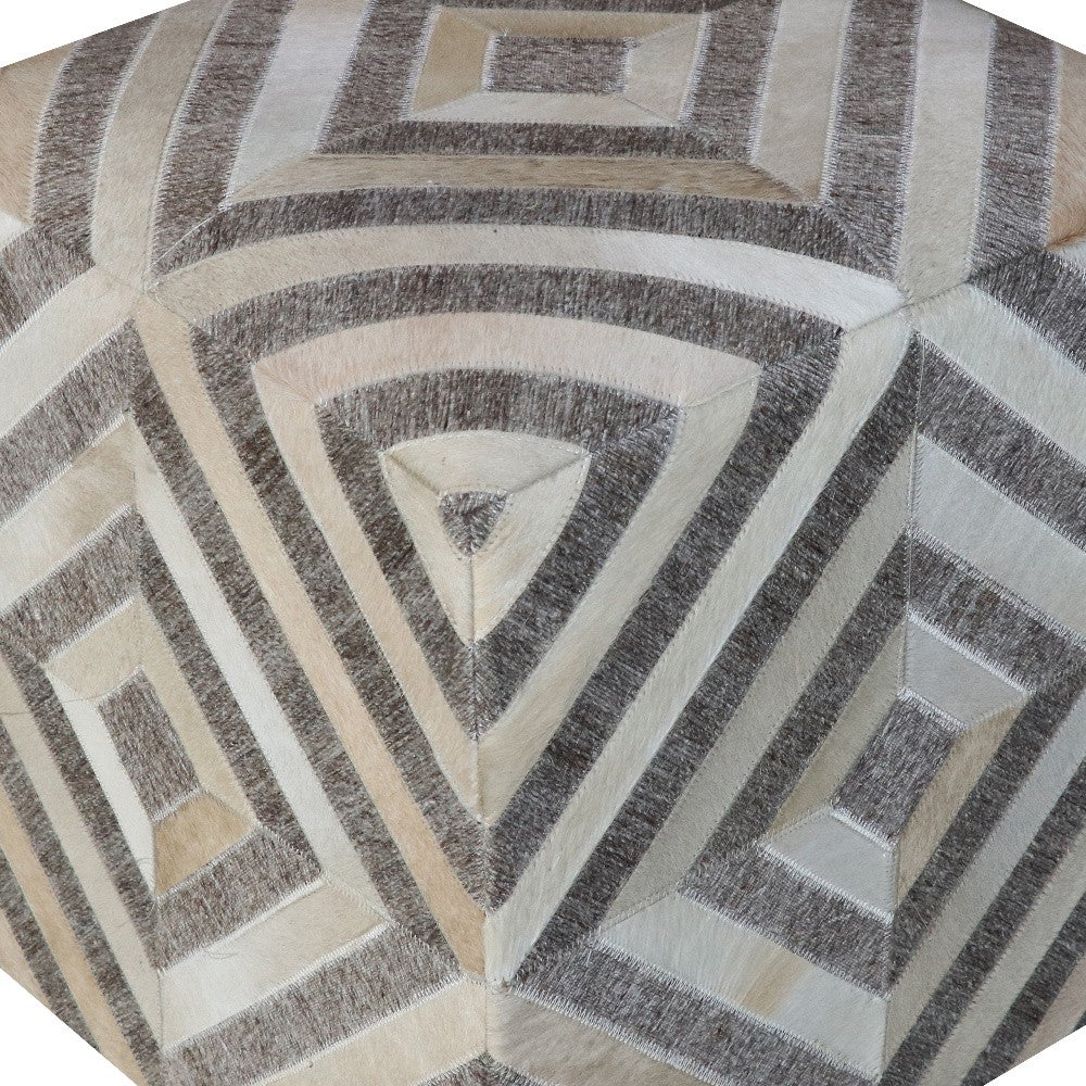Gray and Beige Hair on Hide Cube Geometric Pouf Ottoman By Homeroots - Image 5