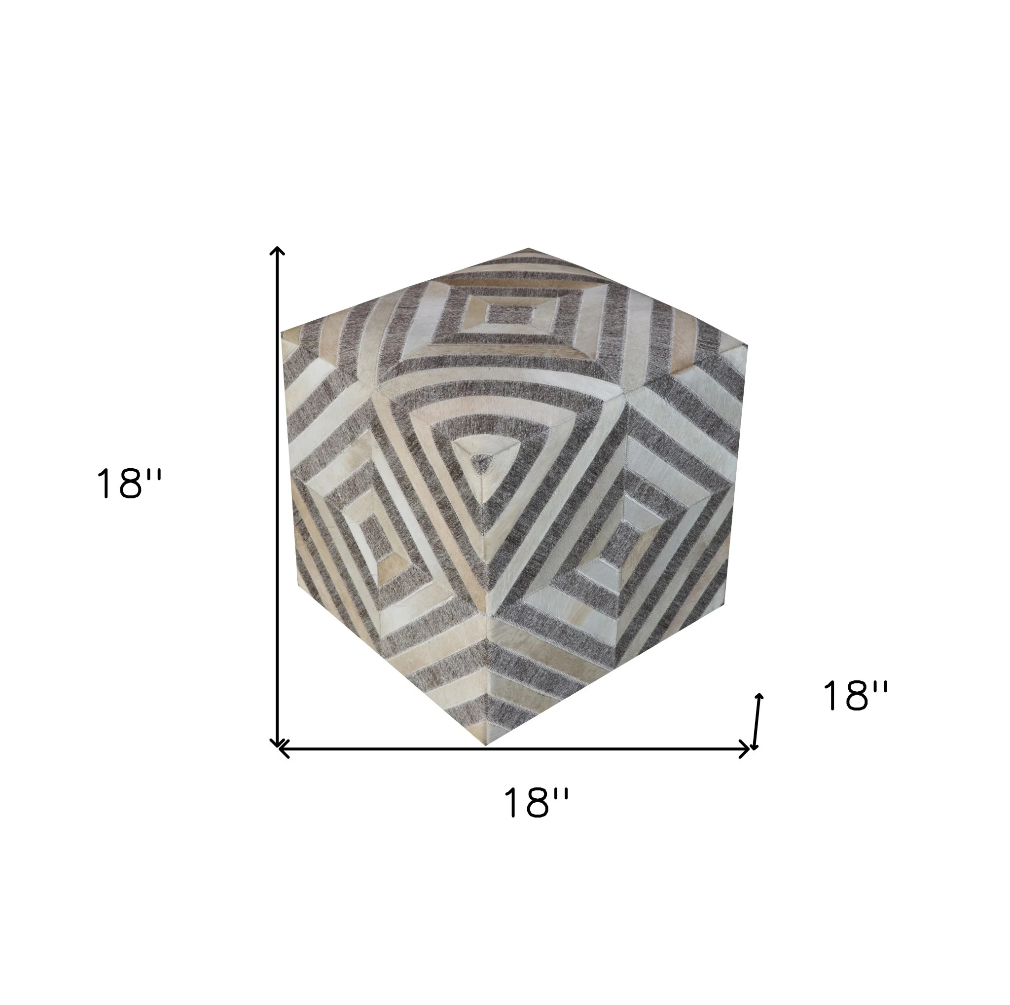 Gray and Beige Hair on Hide Cube Geometric Pouf Ottoman By Homeroots - Image 6