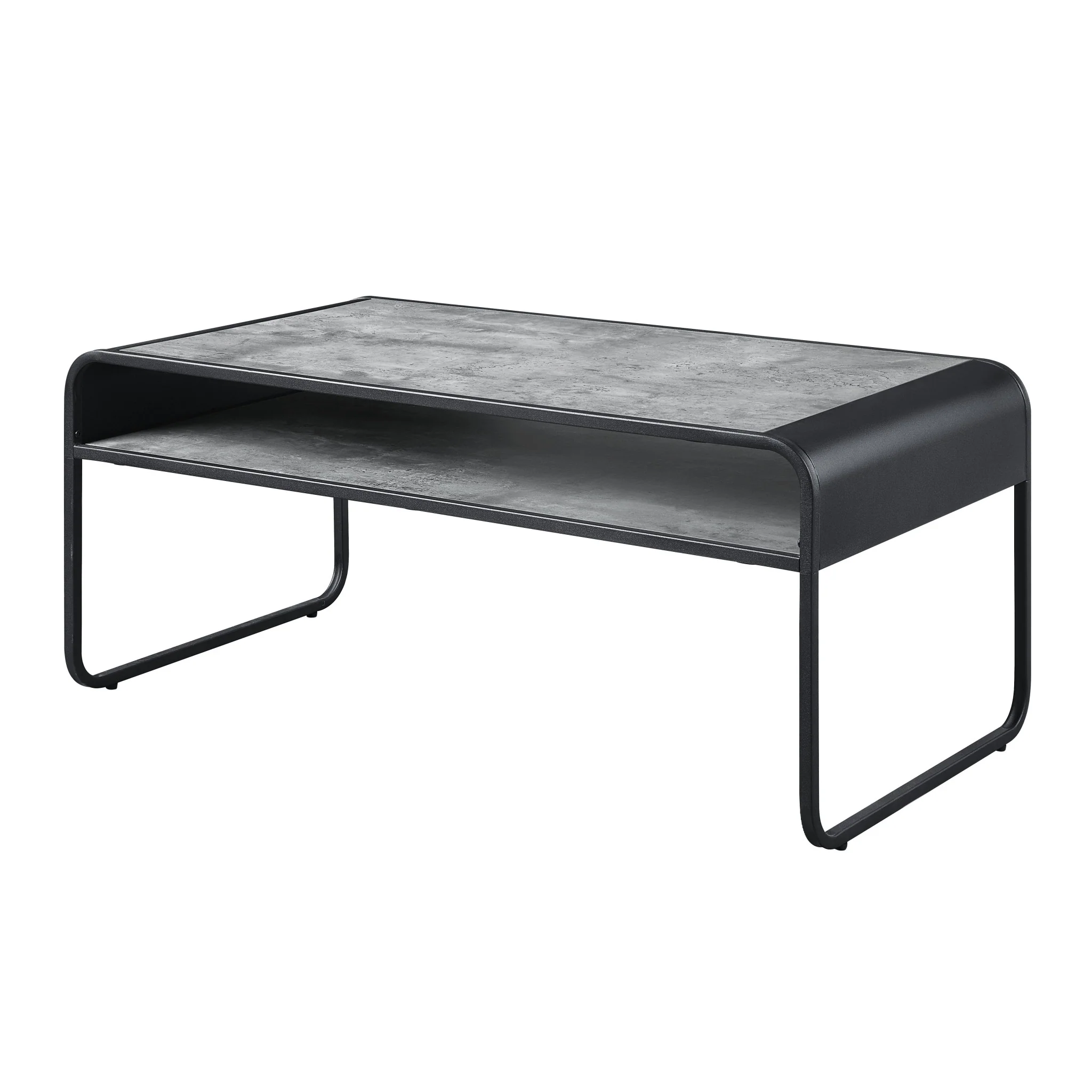 Gray and Black Concrete And Metal Sled Coffee Table With Shelf By Homeroots - Image 2