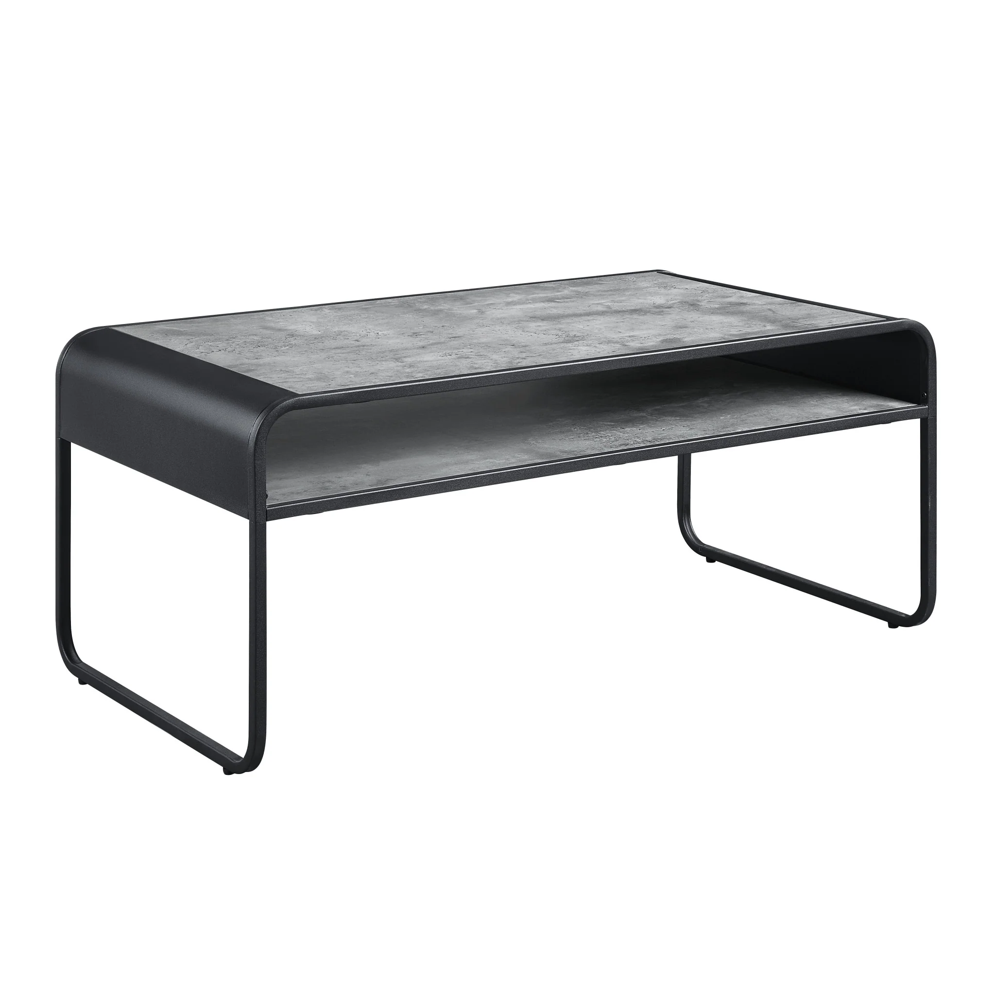 Gray and Black Concrete And Metal Sled Coffee Table With Shelf By Homeroots - Image 3
