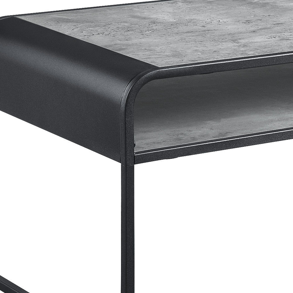 Gray and Black Concrete And Metal Sled Coffee Table With Shelf By Homeroots - Image 4