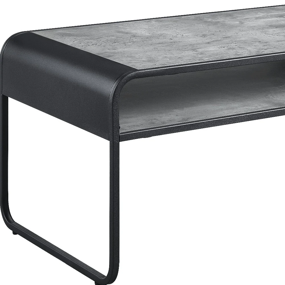 Gray and Black Concrete And Metal Sled Coffee Table With Shelf By Homeroots - Image 5