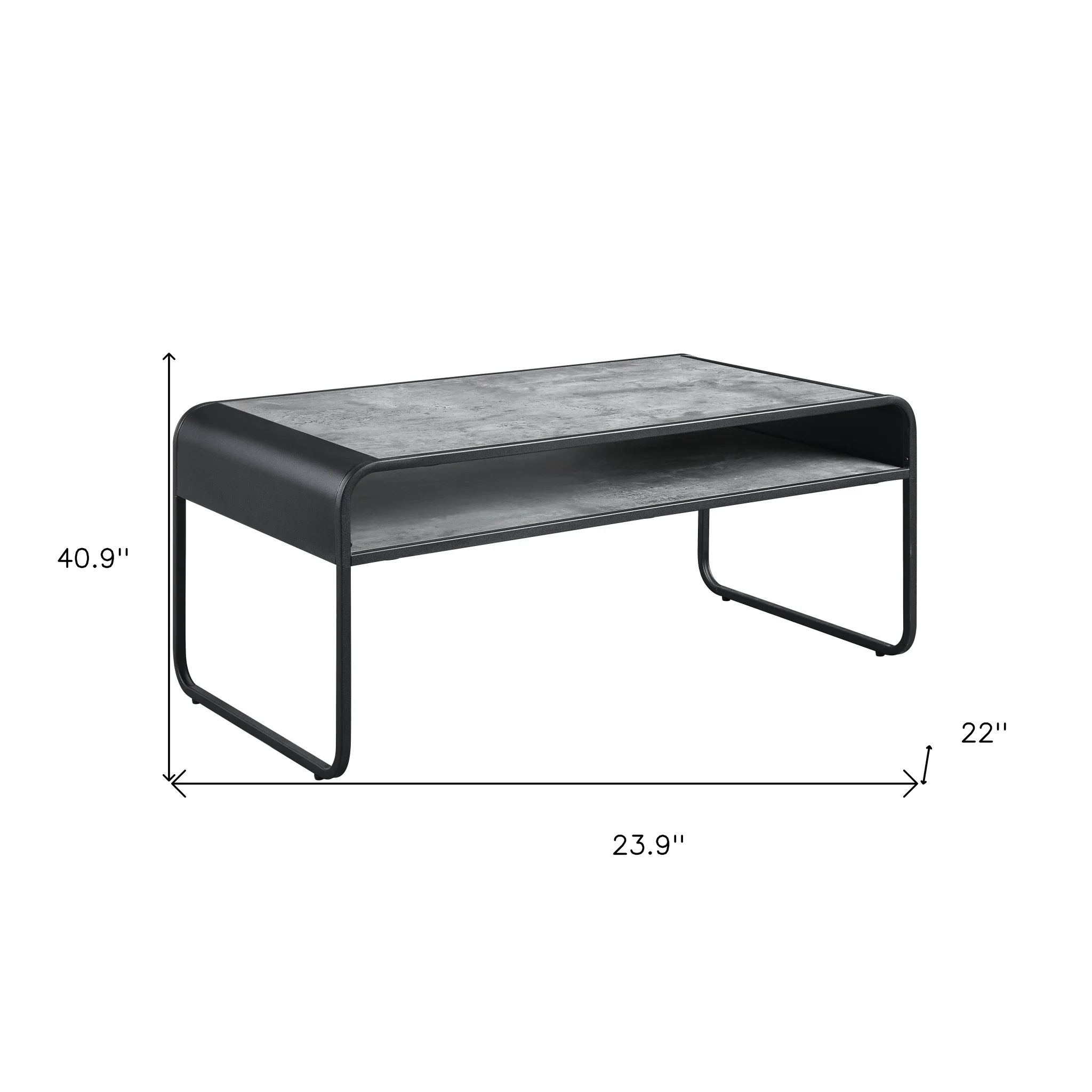 Gray and Black Concrete And Metal Sled Coffee Table With Shelf By Homeroots - Image 6