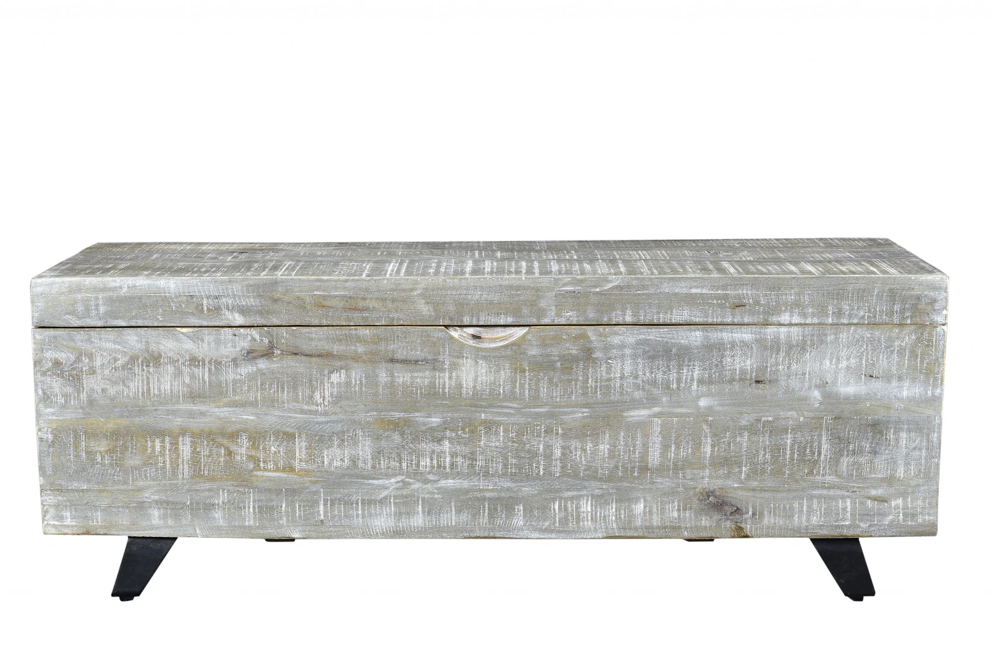 Gray and Black Distressed Solid Wood Storage Bench with Flip Top By Homeroots - Image 2