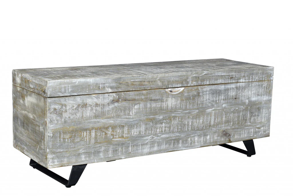 Gray and Black Distressed Solid Wood Storage Bench with Flip Top By Homeroots - Image 3